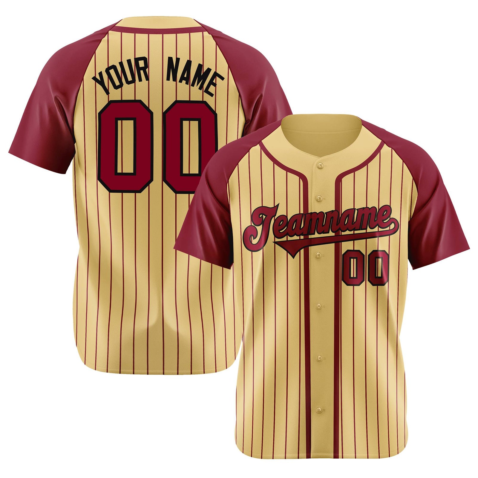 Custom Cream Burgundy Pinstripe Burgundy-Black Authentic Raglan Sleeves Baseball Jersey