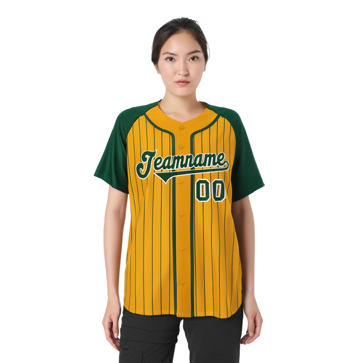 Custom Old Gold Kelly Green Pinstripe Kelly Green White Authentic Raglan Sleeves Baseball Jersey