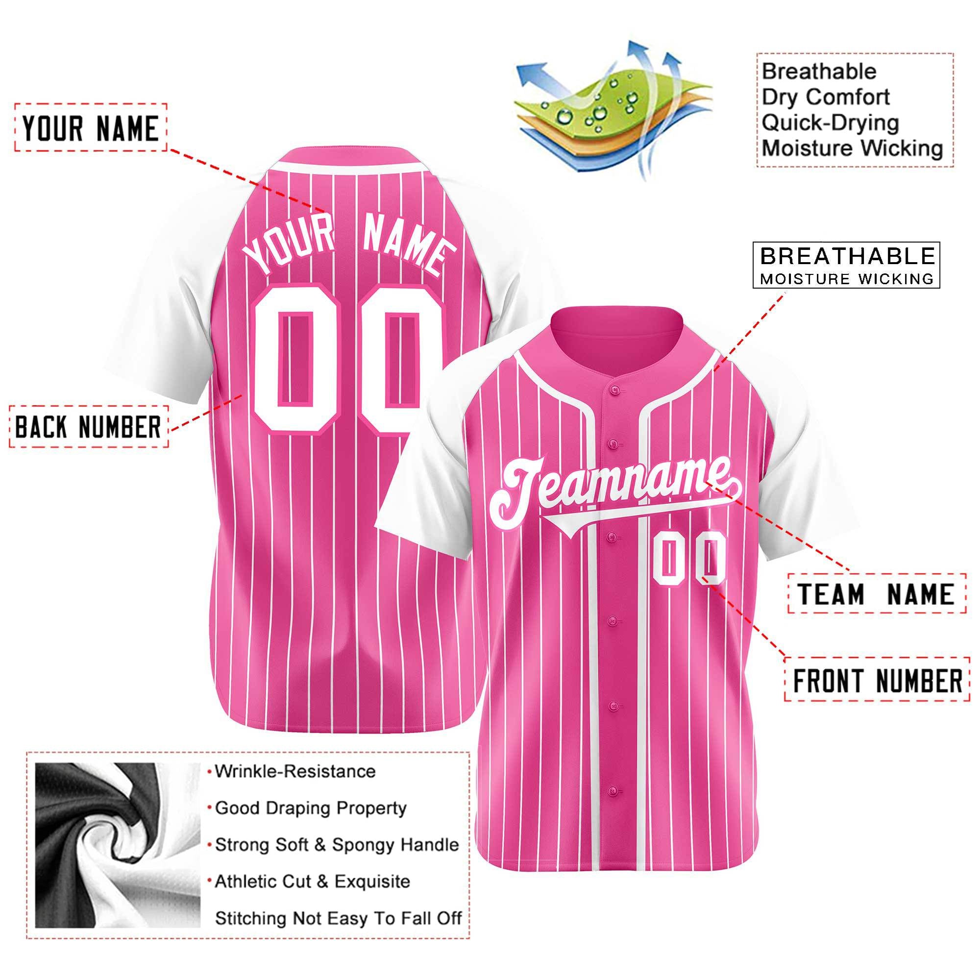 Custom Pink White Pinstripe Pink-White Authentic Raglan Sleeves Baseball Jersey