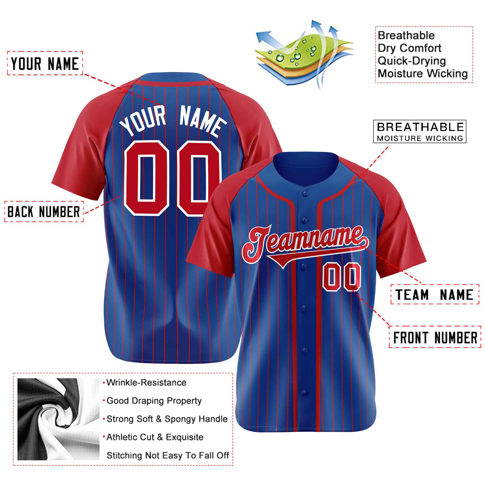 Custom Blue Red Pinstripe Red-White Authentic Raglan Sleeves Baseball Jersey