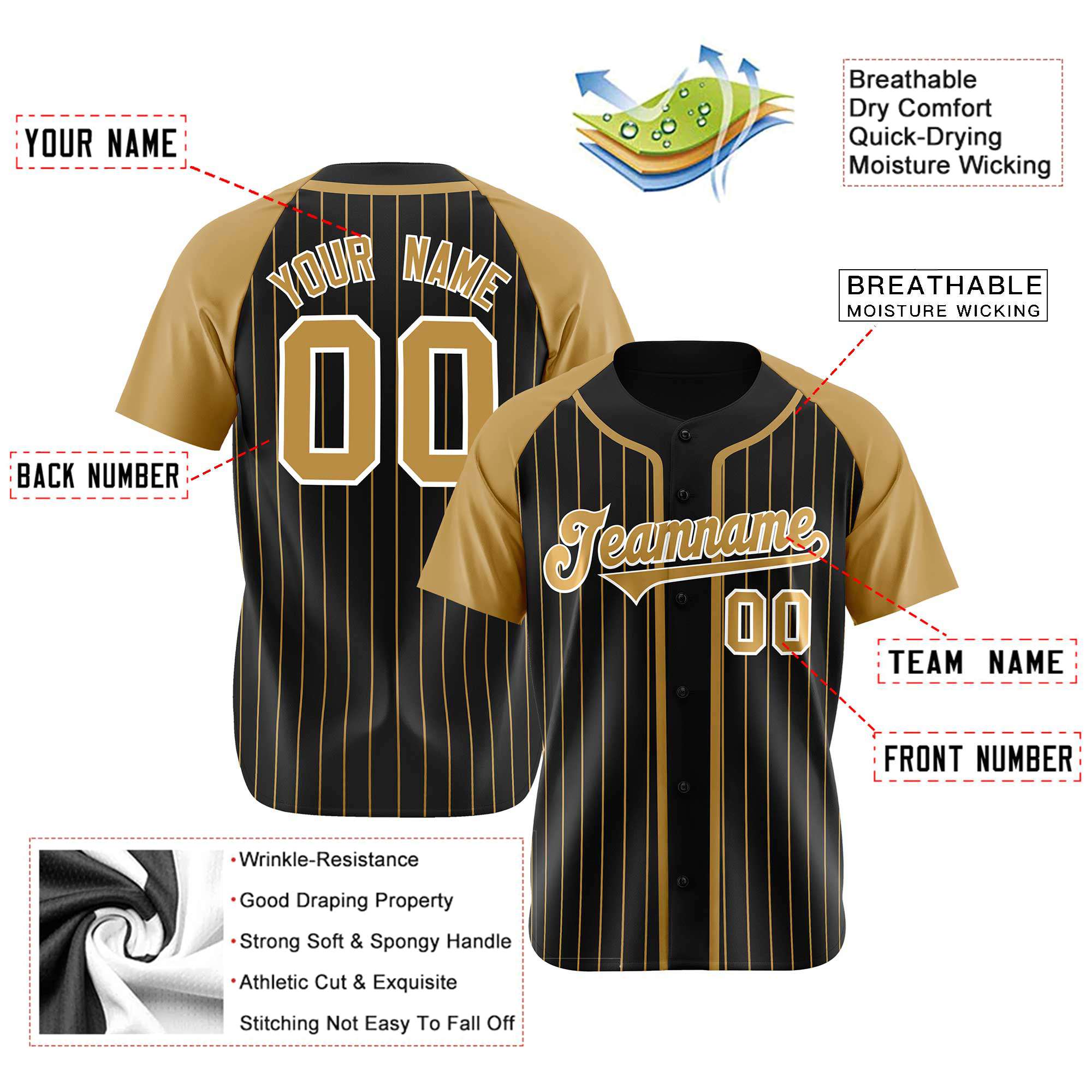 Custom Black Brown Pinstripe Brown-White Authentic Raglan Sleeves Baseball Jersey