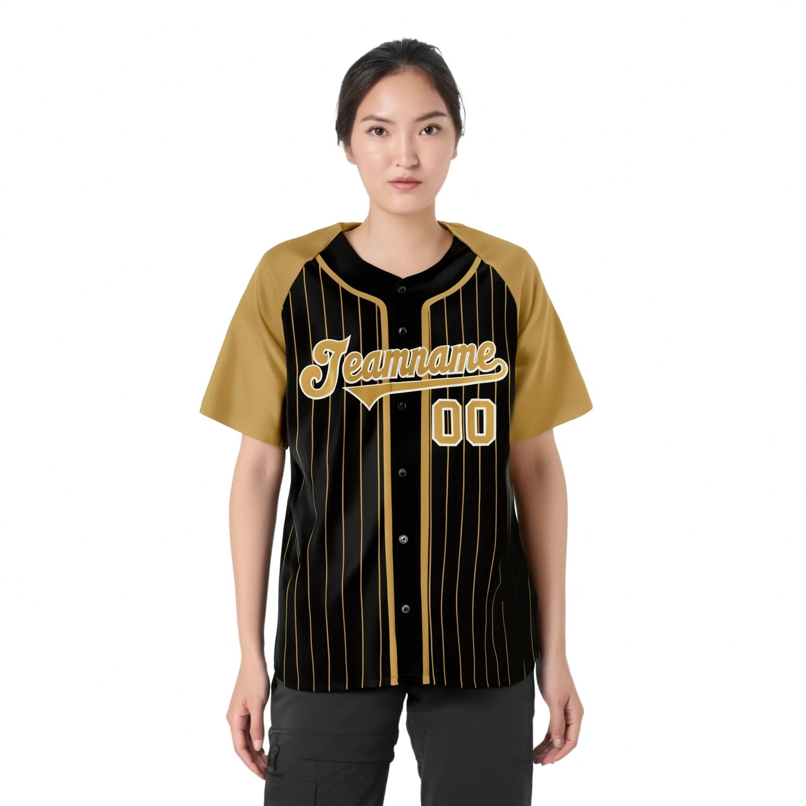 Custom Black Brown Pinstripe Brown-White Authentic Raglan Sleeves Baseball Jersey