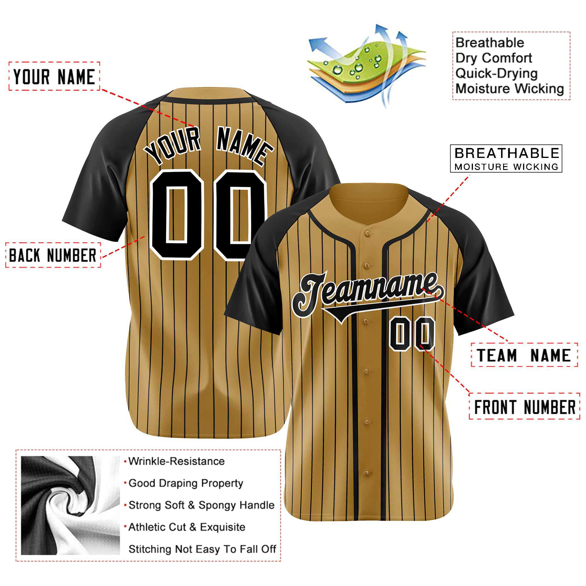 Custom Brown Black Pinstripe Black-White Authentic Raglan Sleeves Baseball Jersey