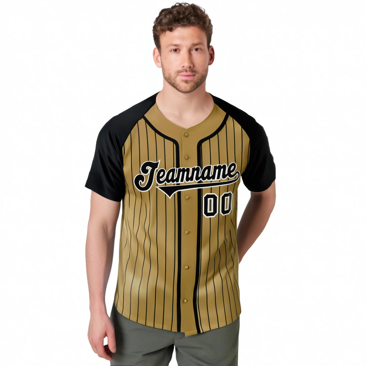Custom Brown Black Pinstripe Black-White Authentic Raglan Sleeves Baseball Jersey