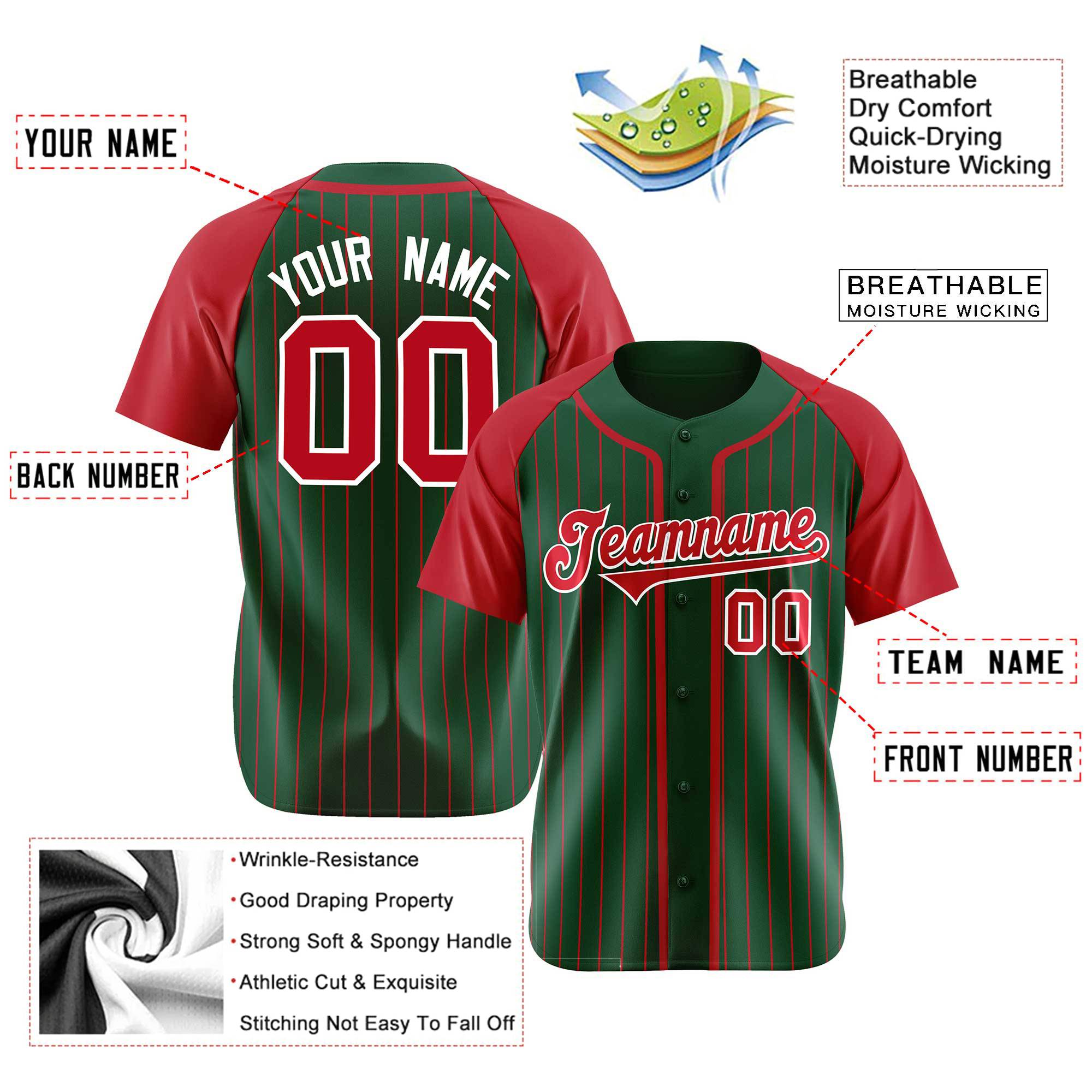 Custom Green Crimson Pinstripe Crimson-White Authentic Raglan Sleeves Baseball Jersey