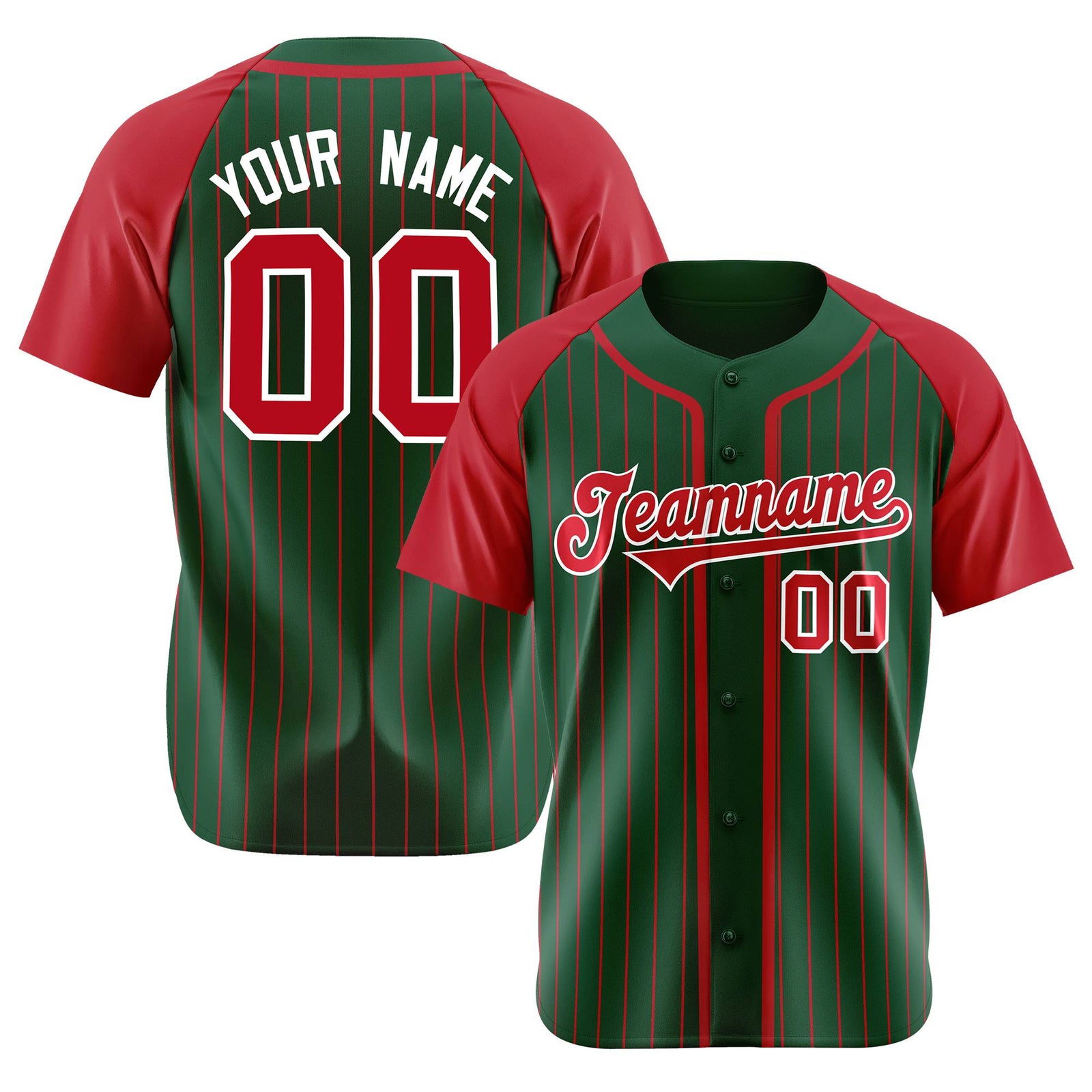 Custom Green Crimson Pinstripe Crimson-White Authentic Raglan Sleeves Baseball Jersey