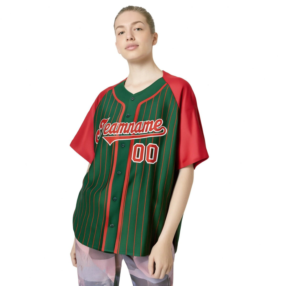 Custom Green Crimson Pinstripe Crimson-White Authentic Raglan Sleeves Baseball Jersey