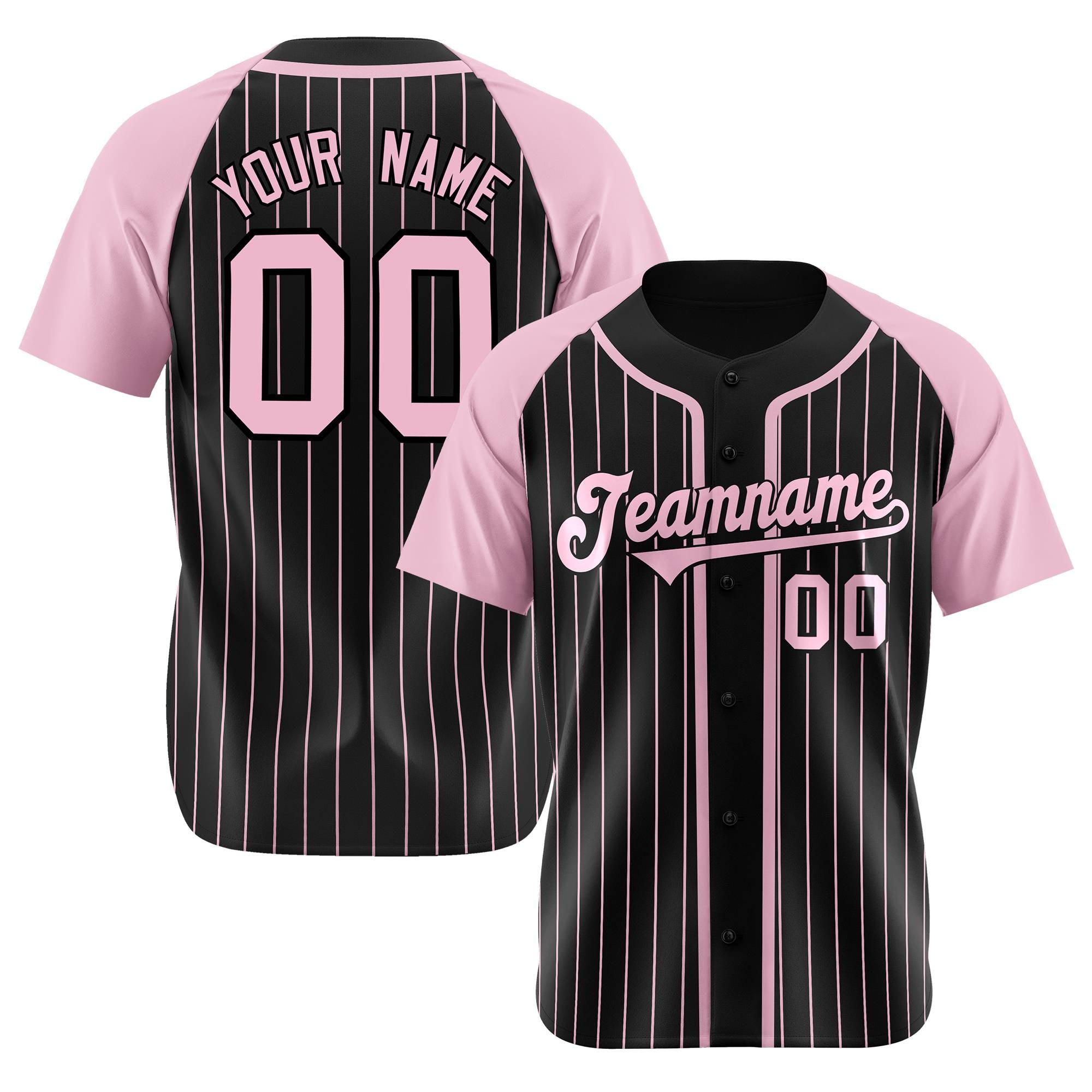 Custom Black Pink Pinstripe Black-Pink Authentic Raglan Sleeves Baseball Jersey