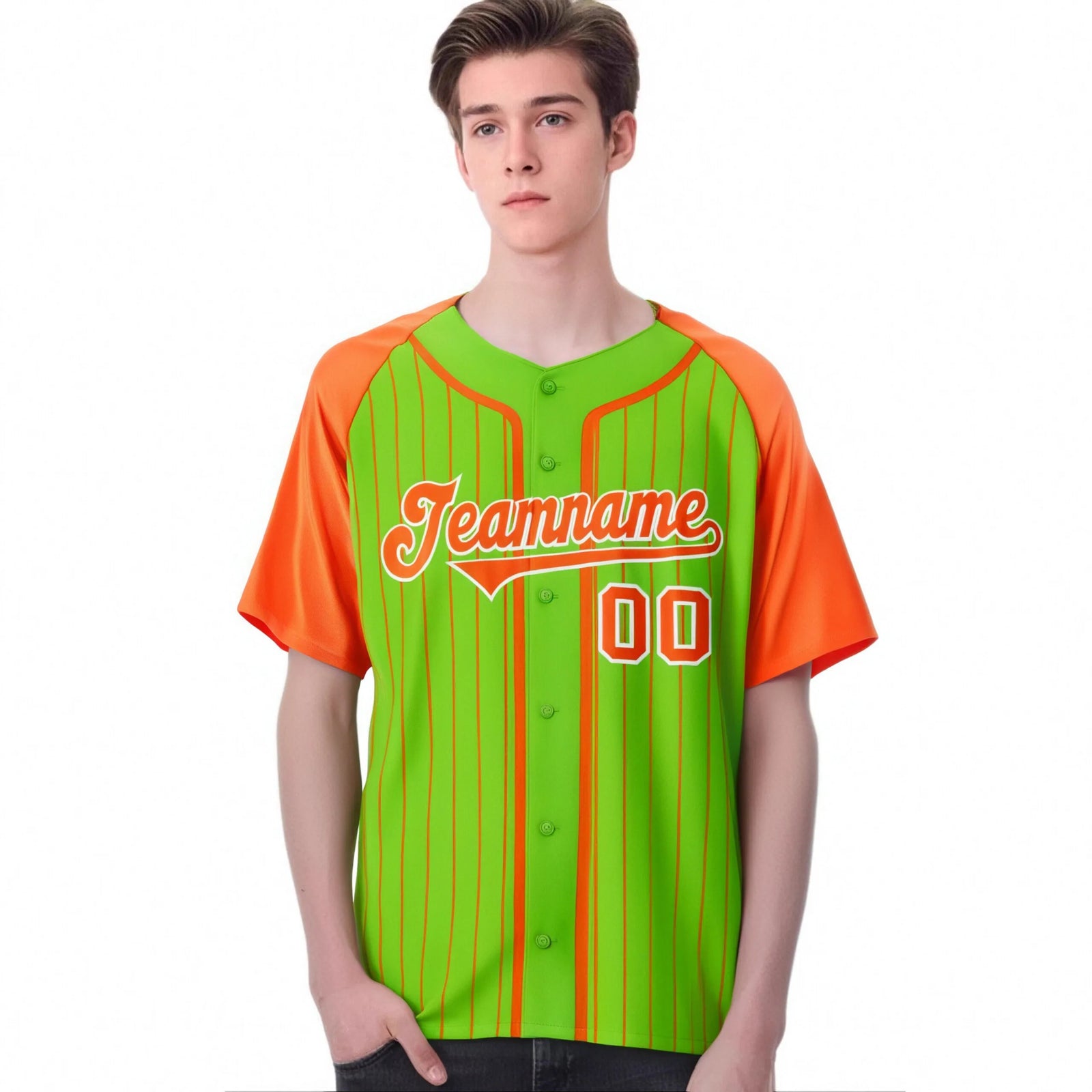 Custom Aqua Bay Orange Pinstripe Bay-Orange White Authentic Raglan Sleeves Baseball Jersey