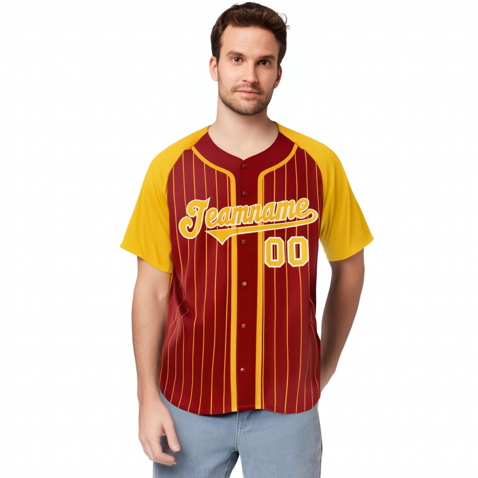 Custom Red Bay Orange Pinstripe Bay-Orange White Authentic Raglan Sleeves Baseball Jersey