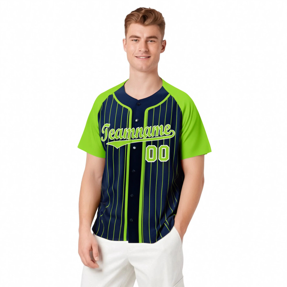 Custom Navy Aqua Pinstripe Aqua-White Authentic Raglan Sleeves Baseball Jersey