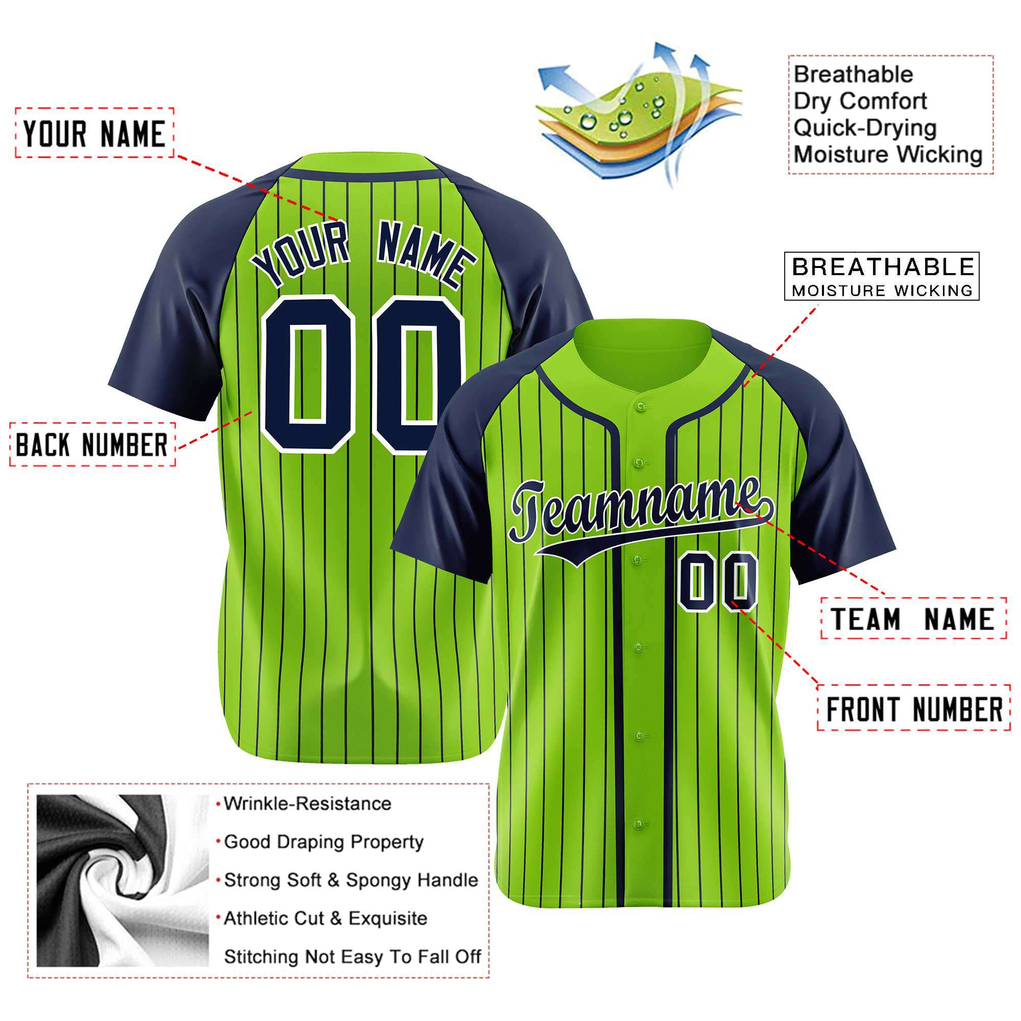 Custom Aqua Navy Pinstripe Navy-White Authentic Raglan Sleeves Baseball Jersey