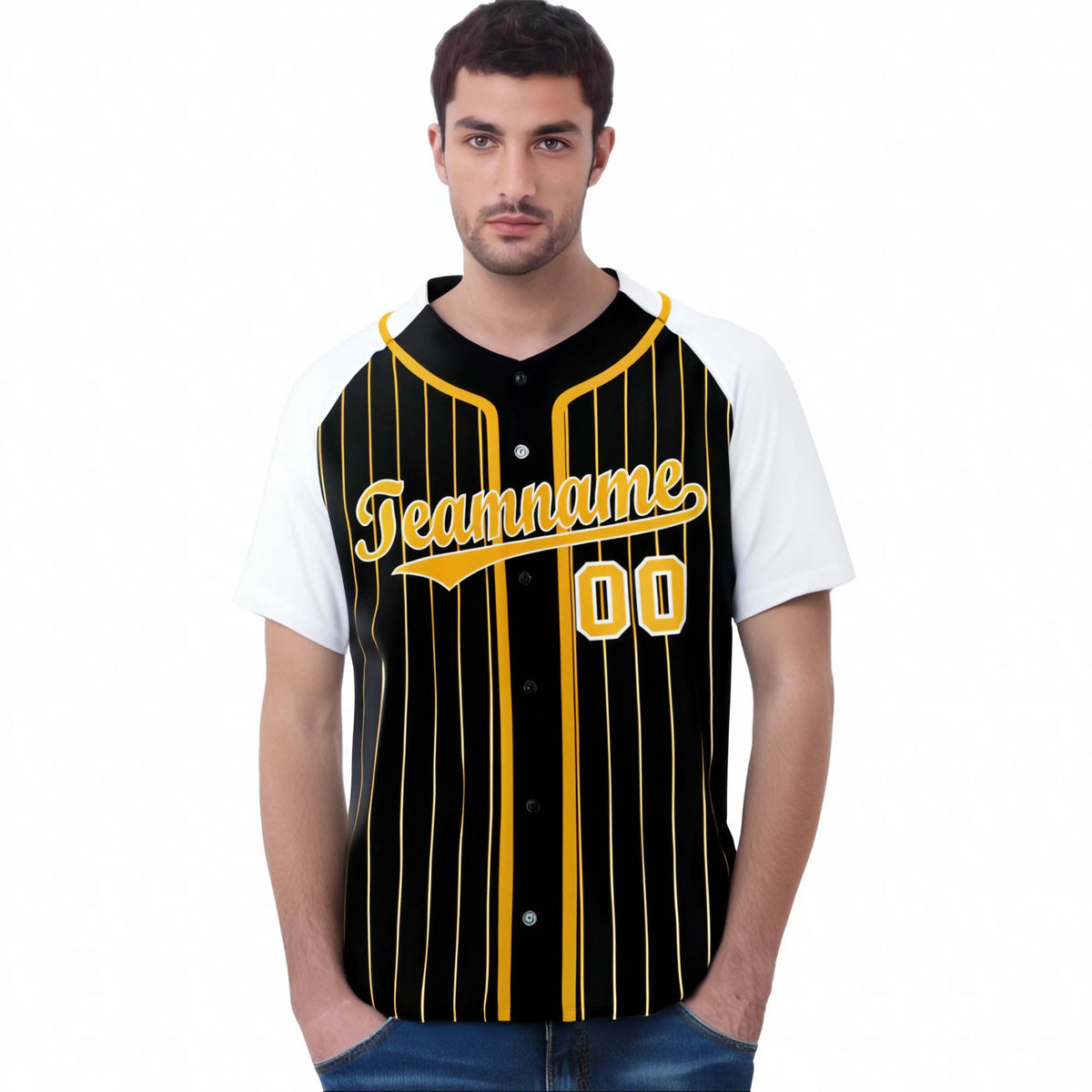 Custom Black Bay Orange Pinstripe Orange-White Authentic Raglan Sleeves Baseball Jersey