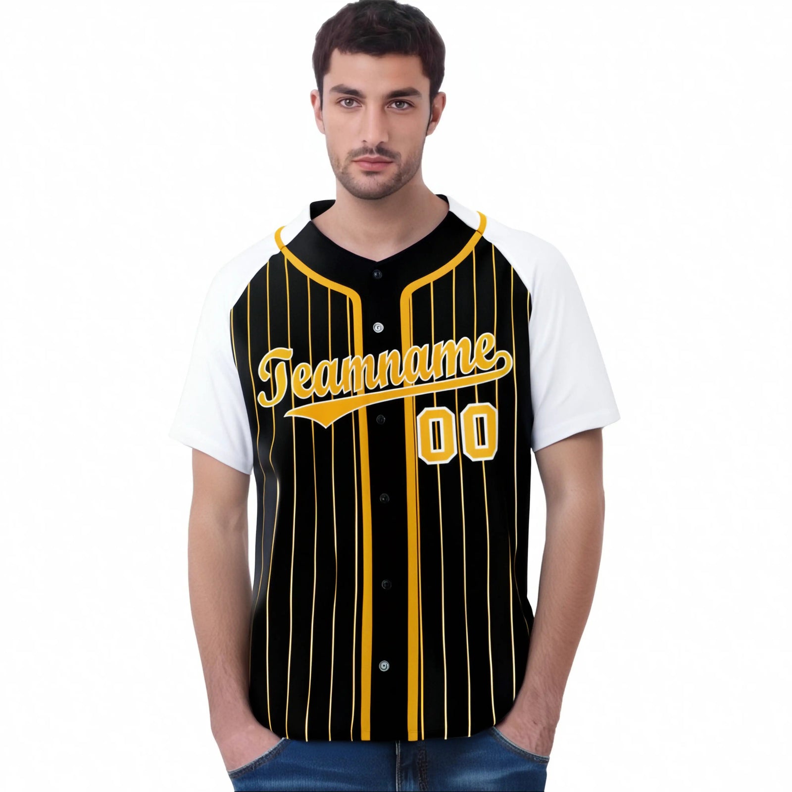 Custom Black Bay Orange Pinstripe Orange-White Authentic Raglan Sleeves Baseball Jersey