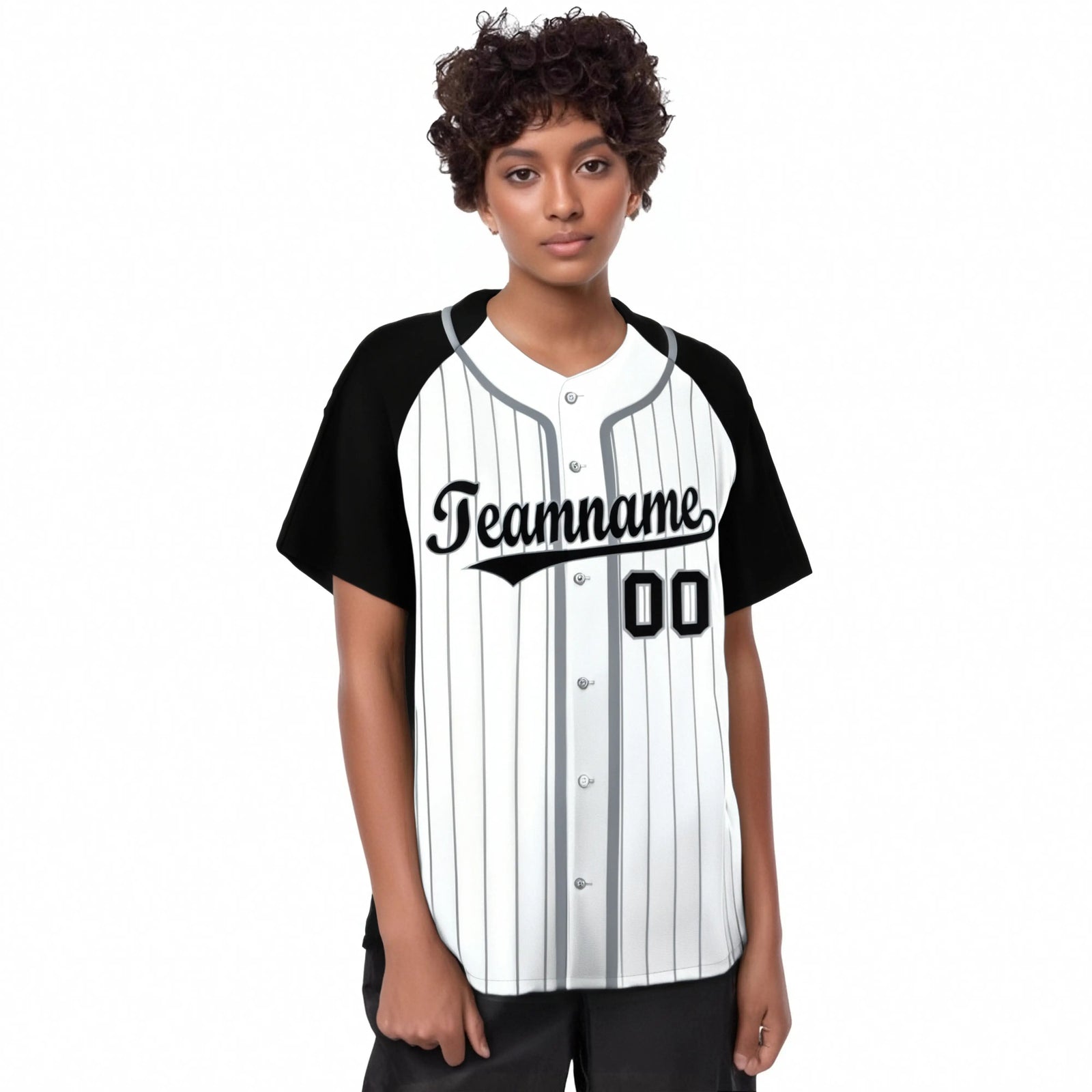 Custom White Black Pinstripe Gray-White Authentic Raglan Sleeves Baseball Jersey