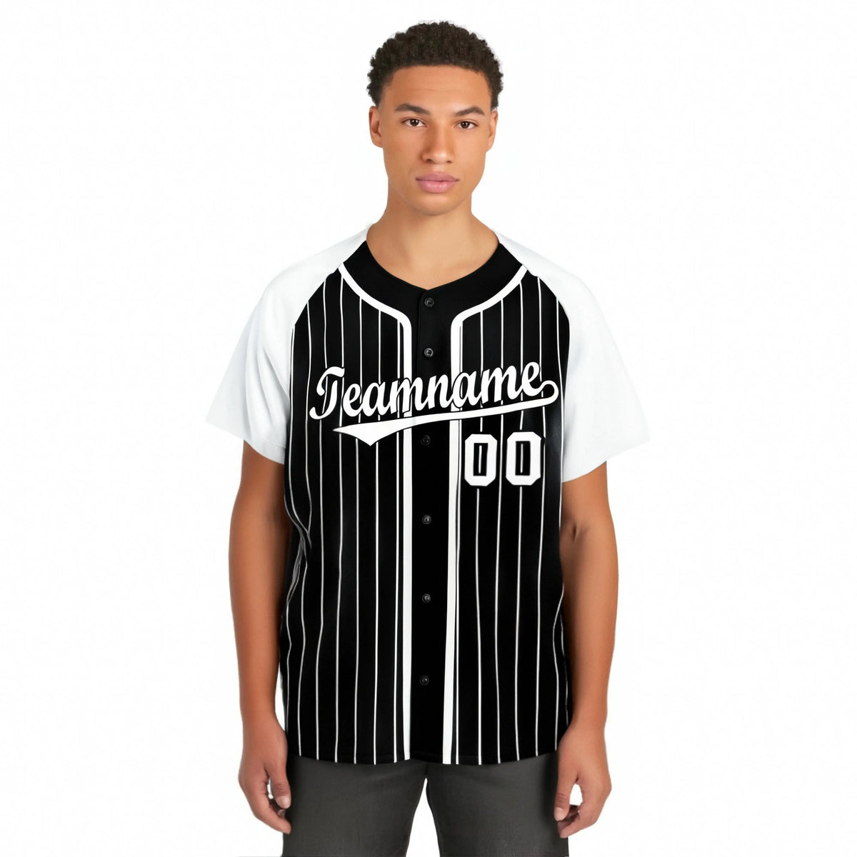 Custom Black White Pinstripe Gray-White Authentic Raglan Sleeves Baseball Jersey