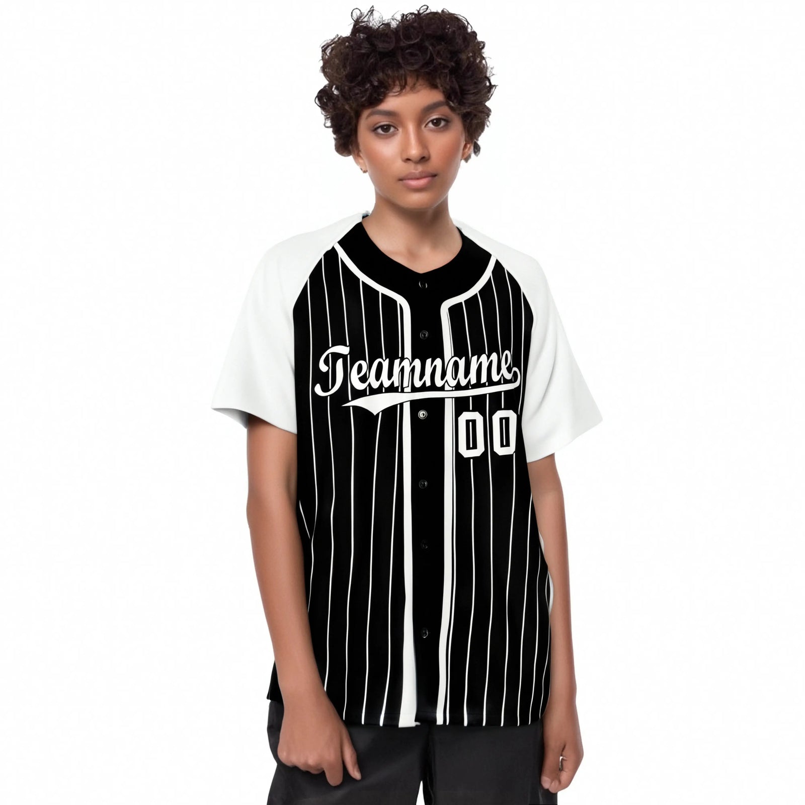 Custom Black White Pinstripe Gray-White Authentic Raglan Sleeves Baseball Jersey