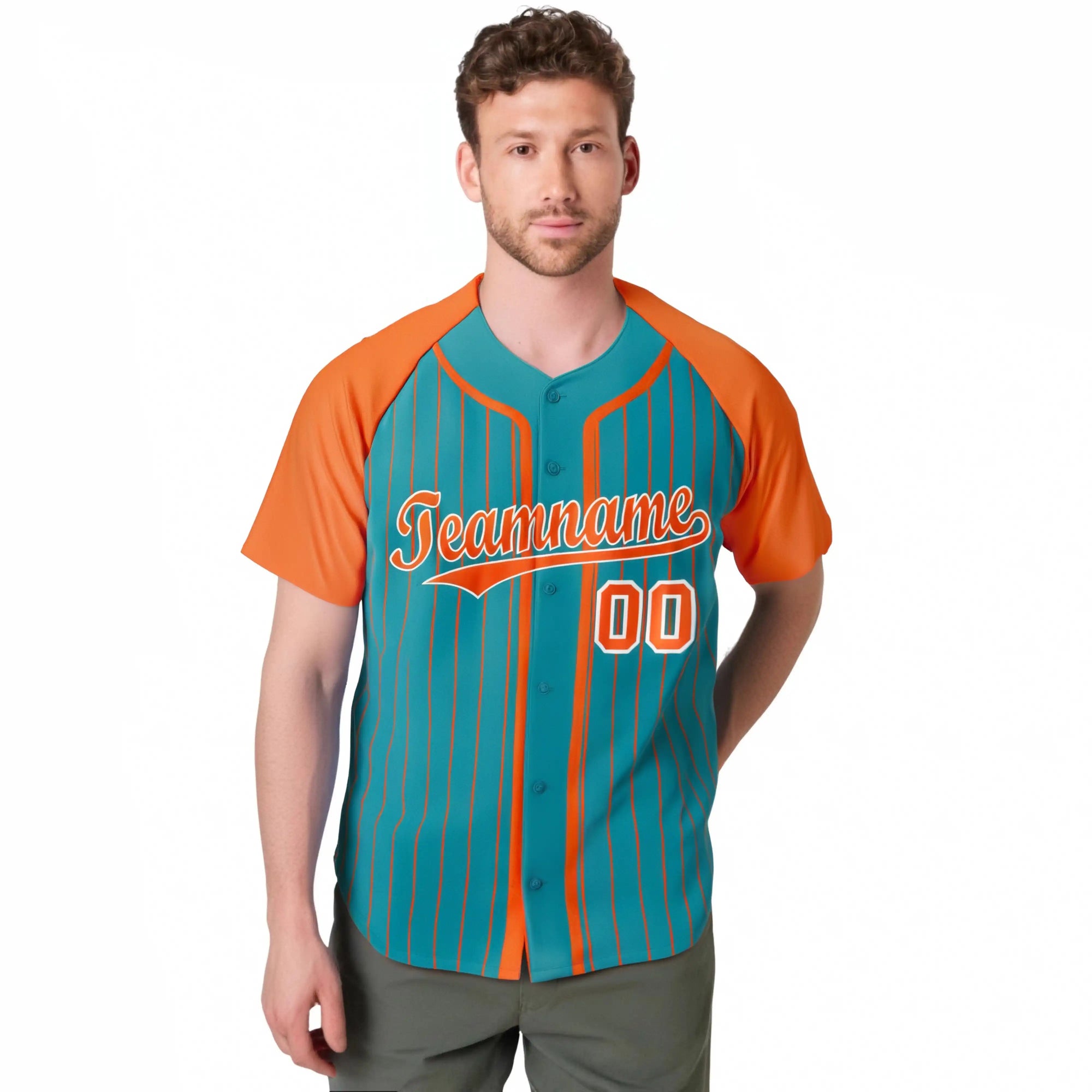 Custom Midnight Green Orange Pinstripe Orange-White Authentic Raglan Sleeves Baseball Jersey