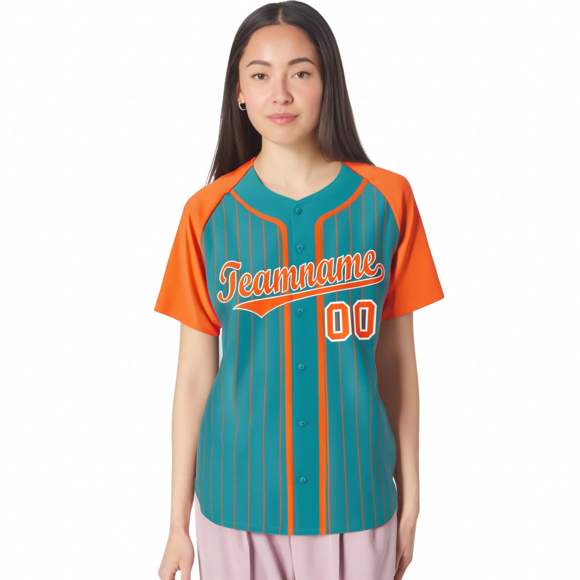 Custom Midnight Green Orange Pinstripe Orange-White Authentic Raglan Sleeves Baseball Jersey