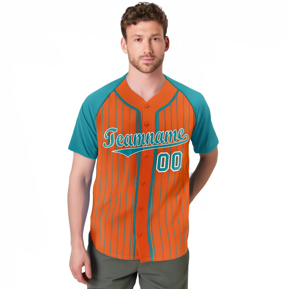 Custom Orange Midnight-Green Pinstripe Midnight-Green White Authentic Raglan Sleeves Baseball Jersey