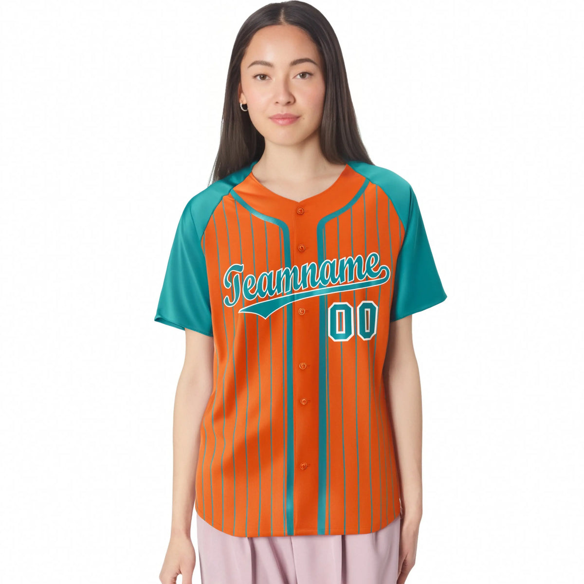 Custom Orange Midnight-Green Pinstripe Midnight-Green White Authentic Raglan Sleeves Baseball Jersey