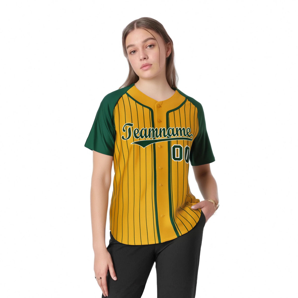 Custom Old Gold Kelly Green Pinstripe Kelly Green White Authentic Raglan Sleeves Baseball Jersey