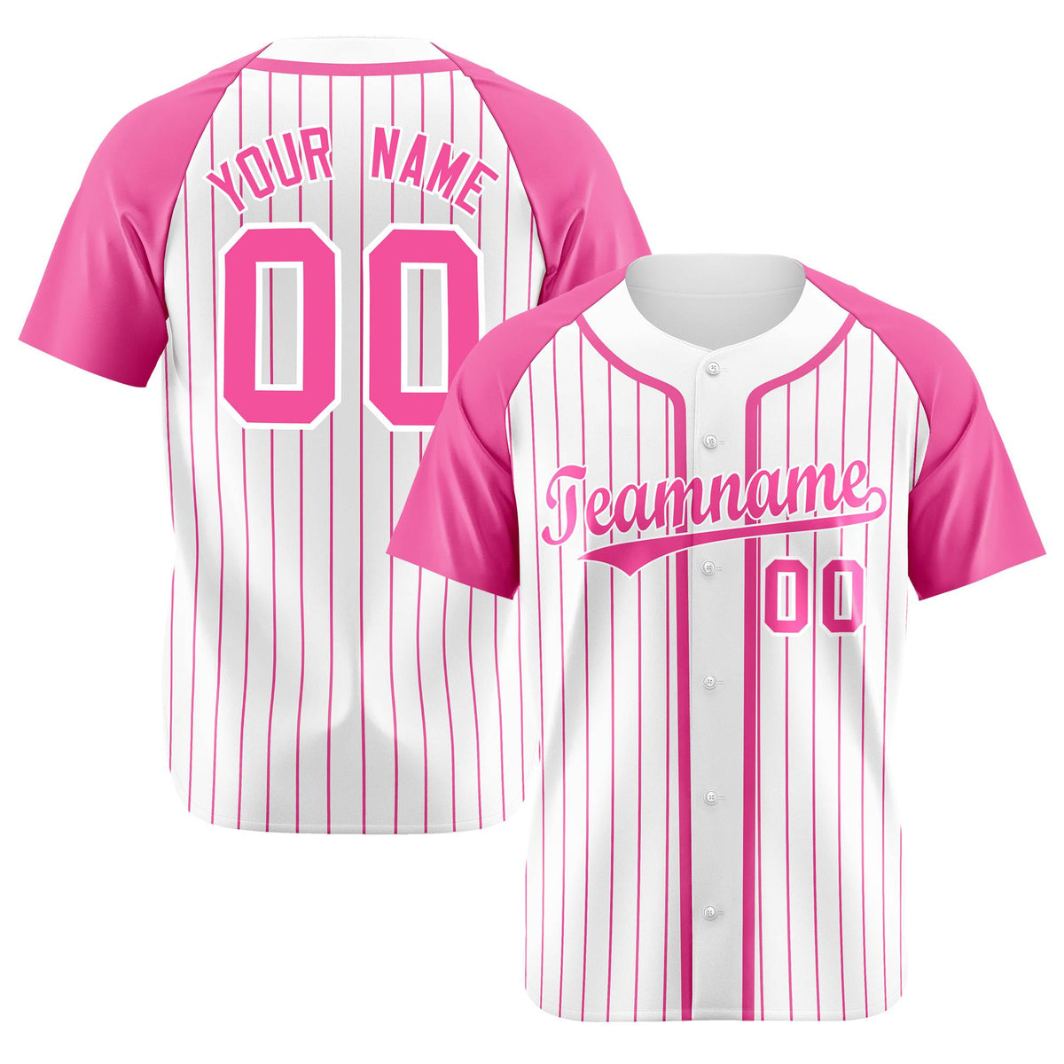 Custom White Pink Pinstripe White-Pink Authentic Raglan Sleeves Baseball Jersey