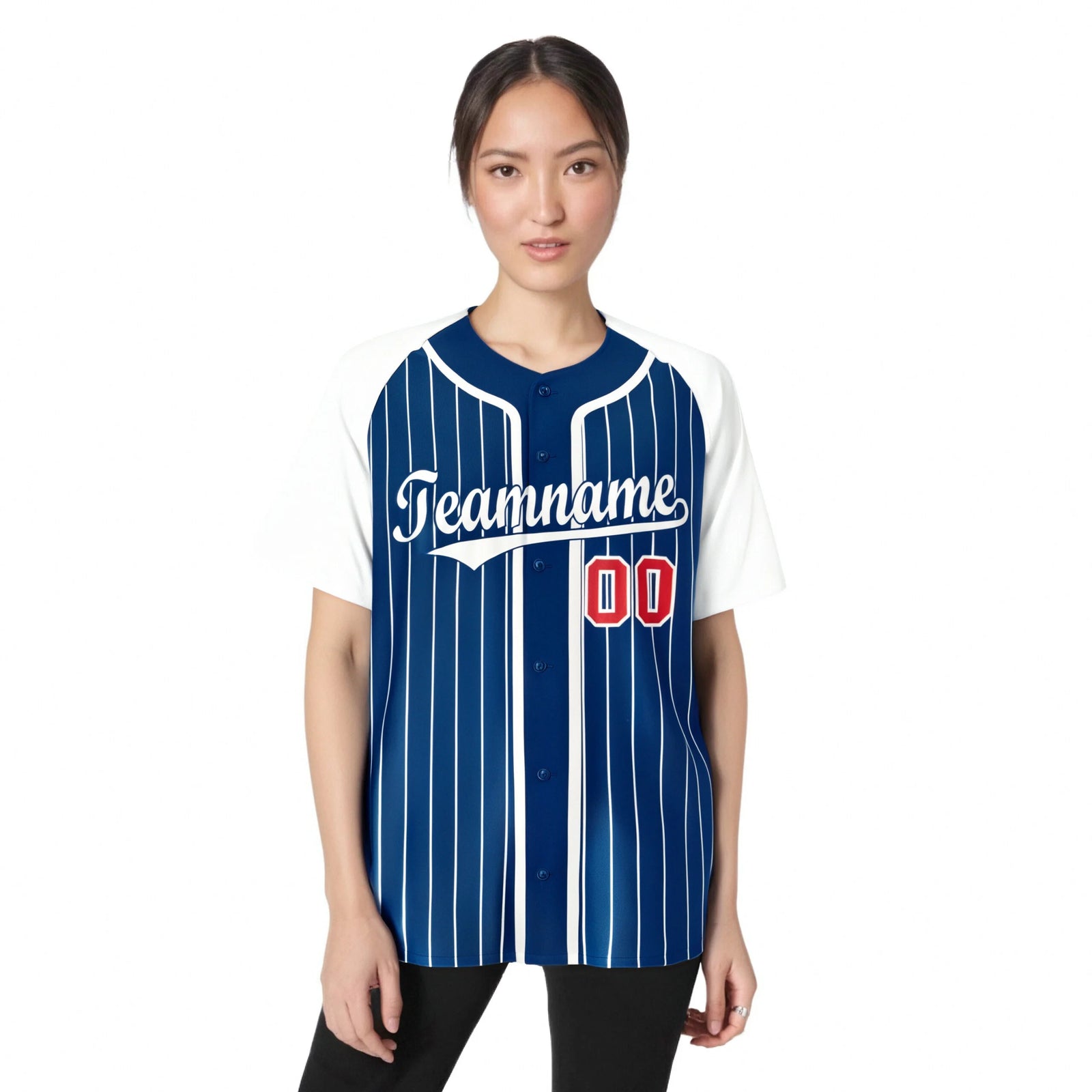 Custom Blue White Pinstripe Red-White Authentic Raglan Sleeves Baseball Jersey