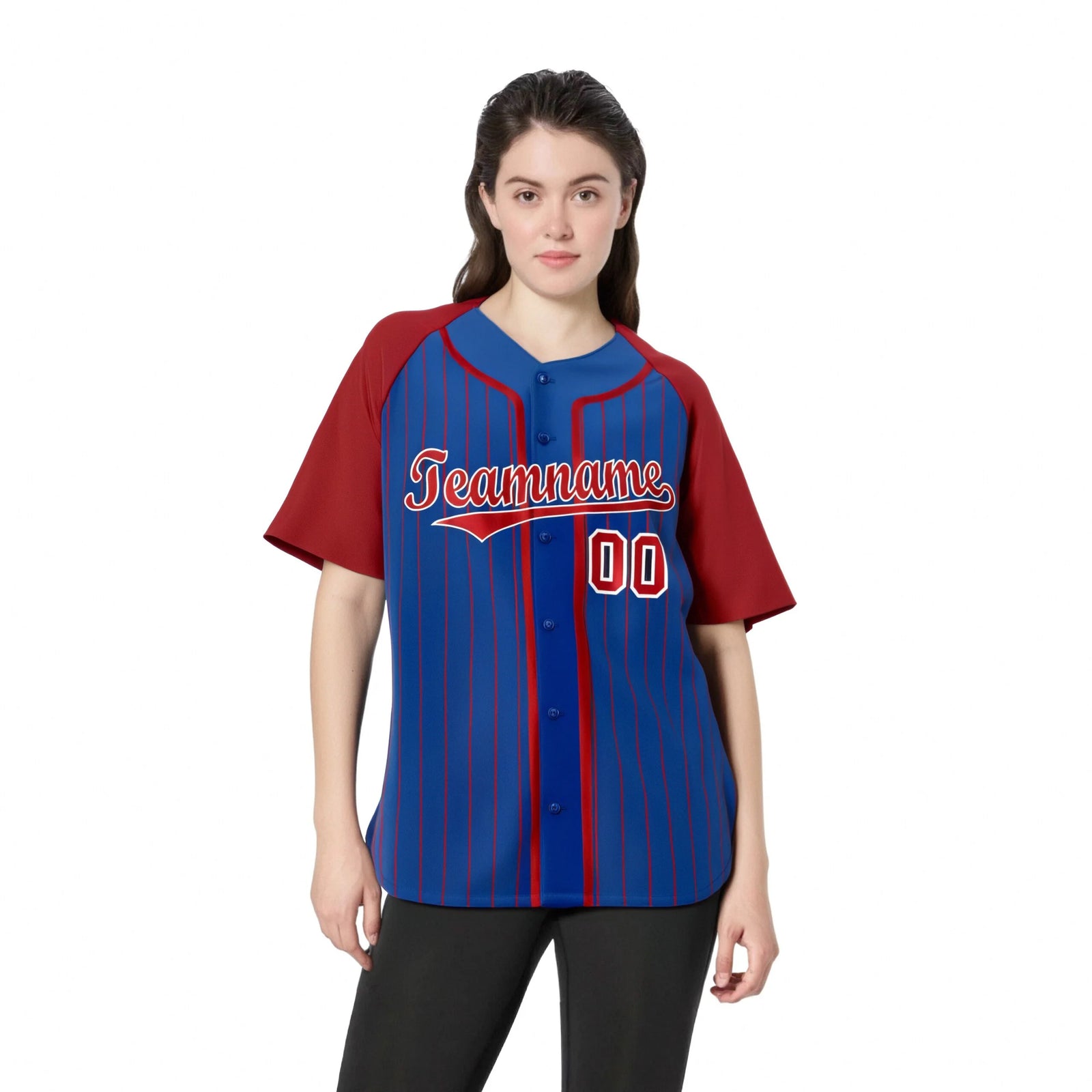 Custom Blue Red Pinstripe Red-White Authentic Raglan Sleeves Baseball Jersey