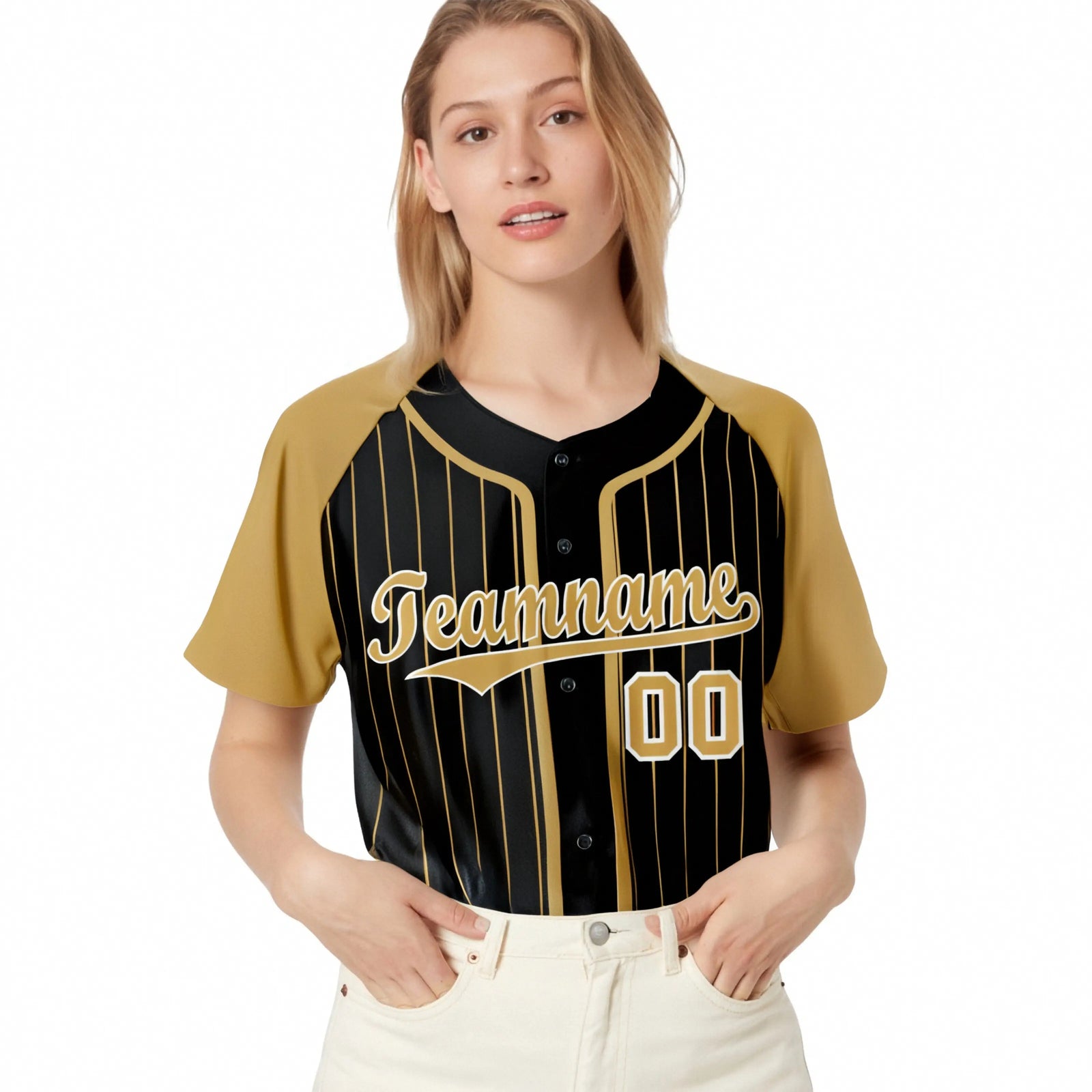Custom Black Brown Pinstripe Brown-White Authentic Raglan Sleeves Baseball Jersey