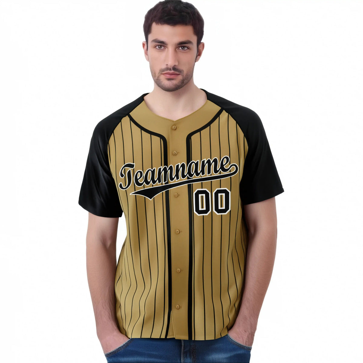 Custom Brown Black Pinstripe Black-White Authentic Raglan Sleeves Baseball Jersey