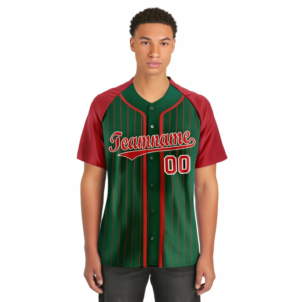 Custom Green Crimson Pinstripe Crimson-White Authentic Raglan Sleeves Baseball Jersey
