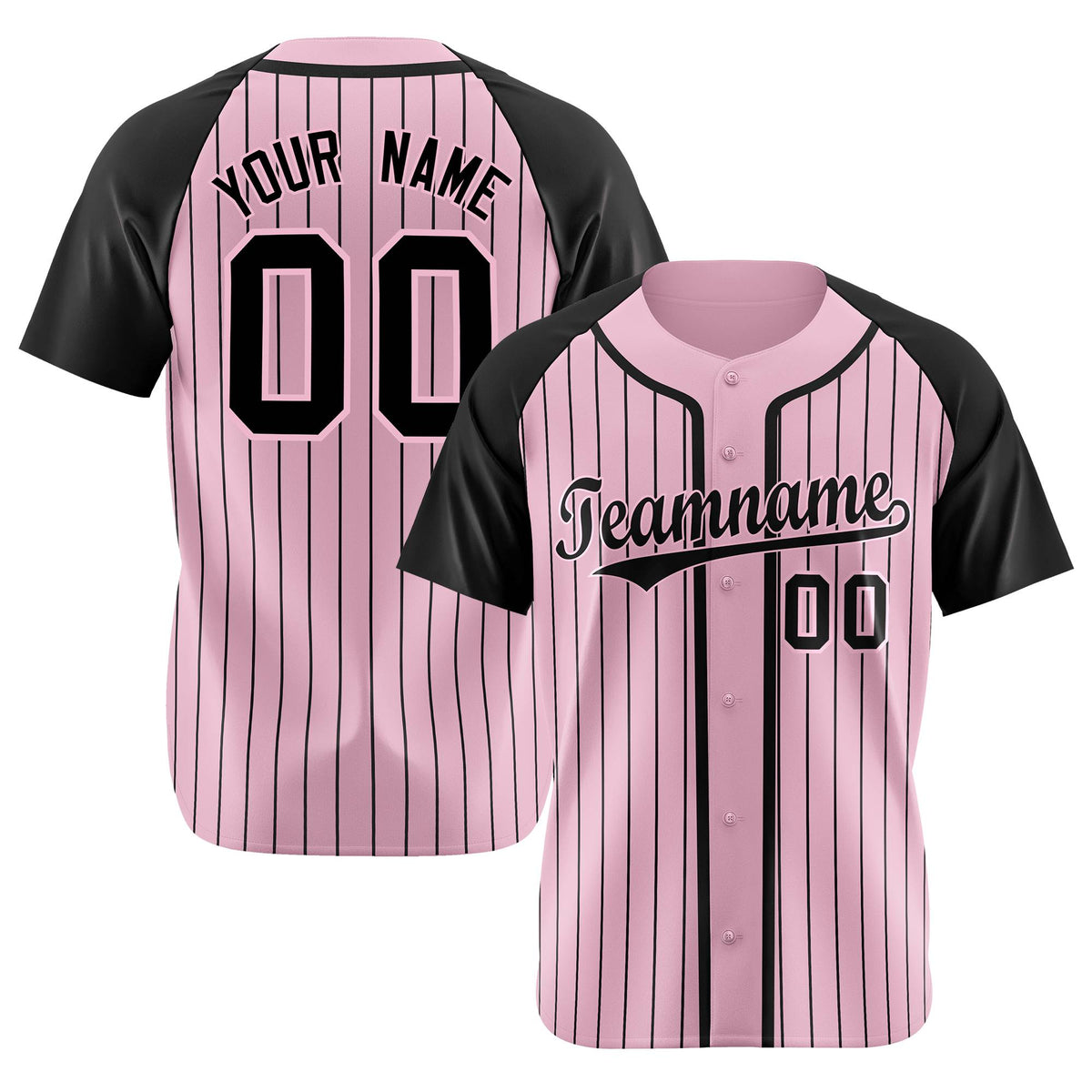 Custom Pink Black Pinstripe Pink-Black Authentic Raglan Sleeves Baseball Jersey