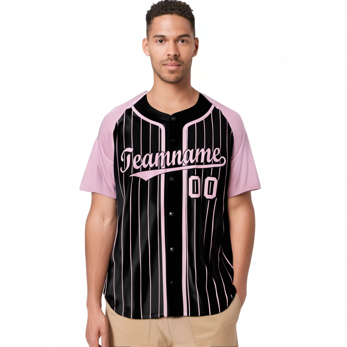 Custom Black Pink Pinstripe Black-Pink Authentic Raglan Sleeves Baseball Jersey