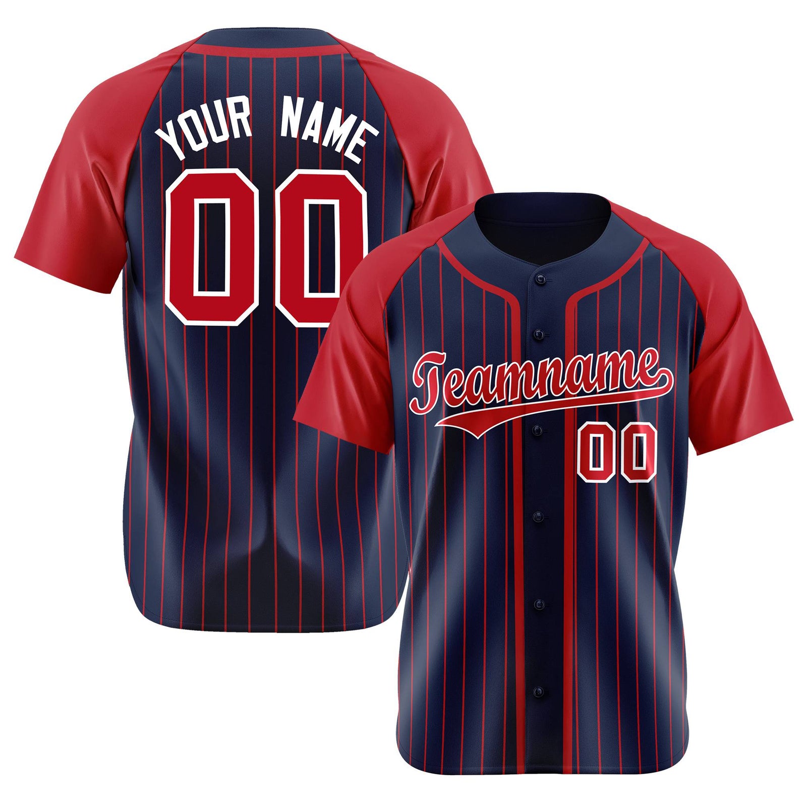 Custom Navy Red Pinstripe Red-White Authentic Raglan Sleeves Baseball Jersey