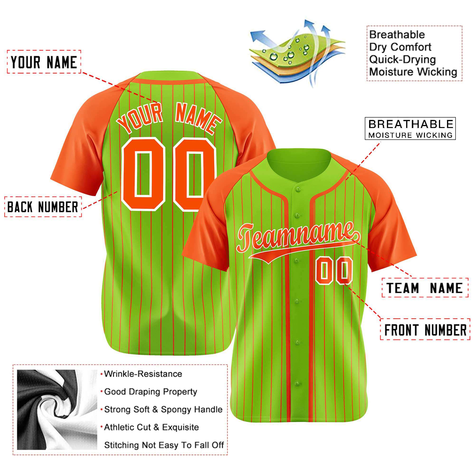 Custom Aqua Bay Orange Pinstripe Bay-Orange White Authentic Raglan Sleeves Baseball Jersey