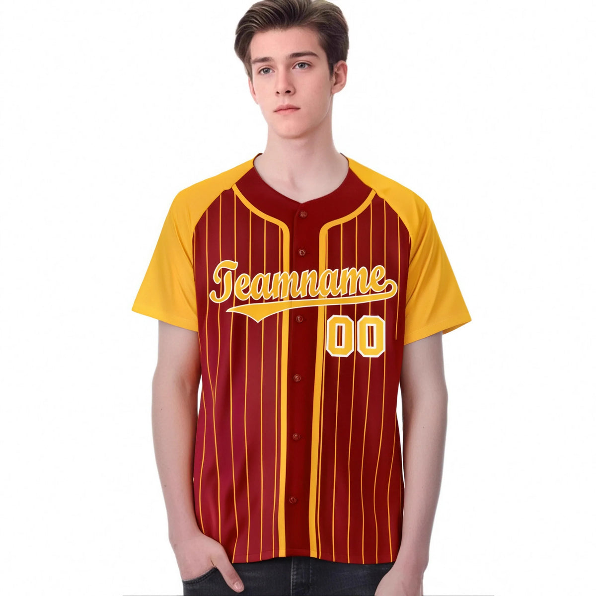 Custom Red Bay Orange Pinstripe Bay-Orange White Authentic Raglan Sleeves Baseball Jersey