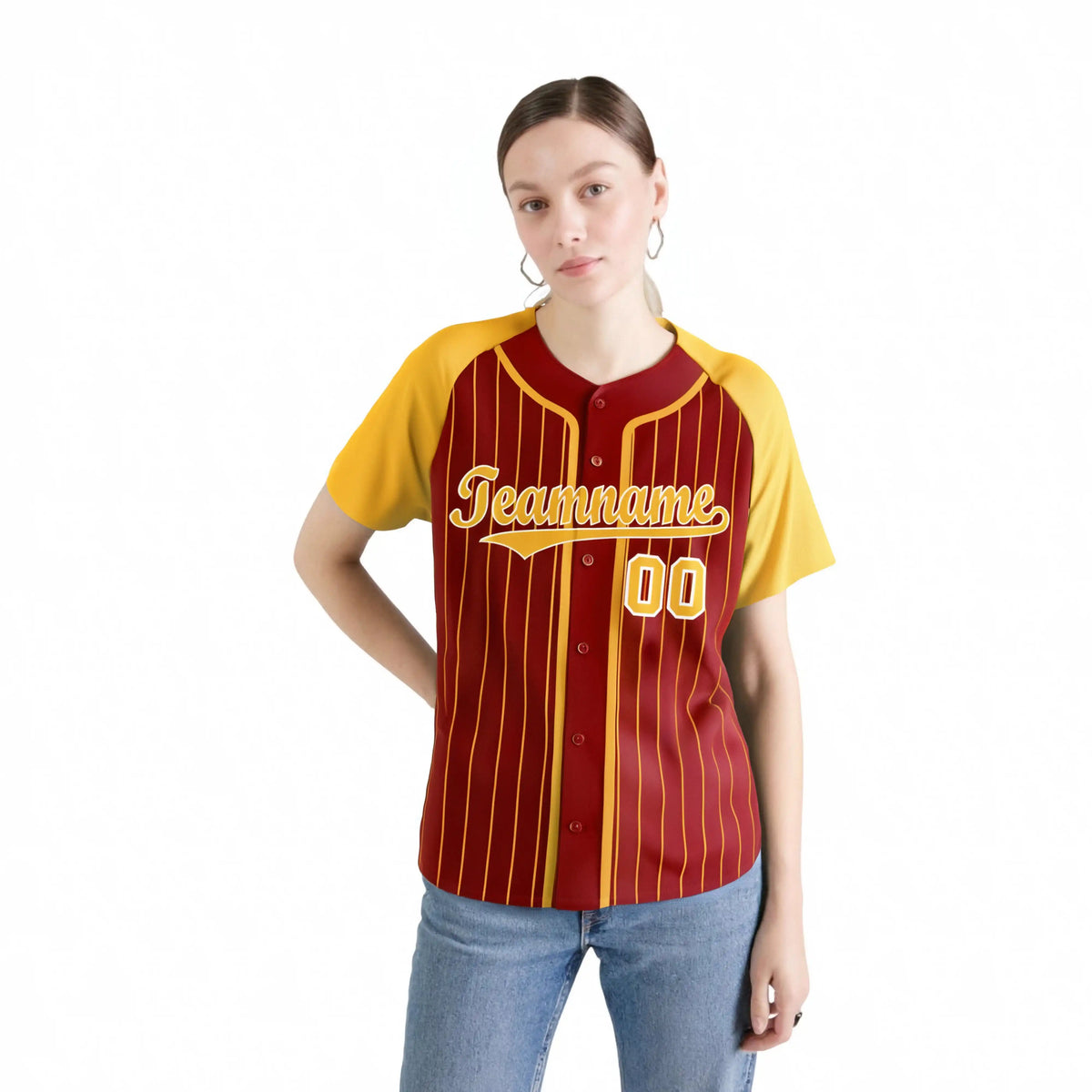 Custom Red Bay Orange Pinstripe Bay-Orange White Authentic Raglan Sleeves Baseball Jersey