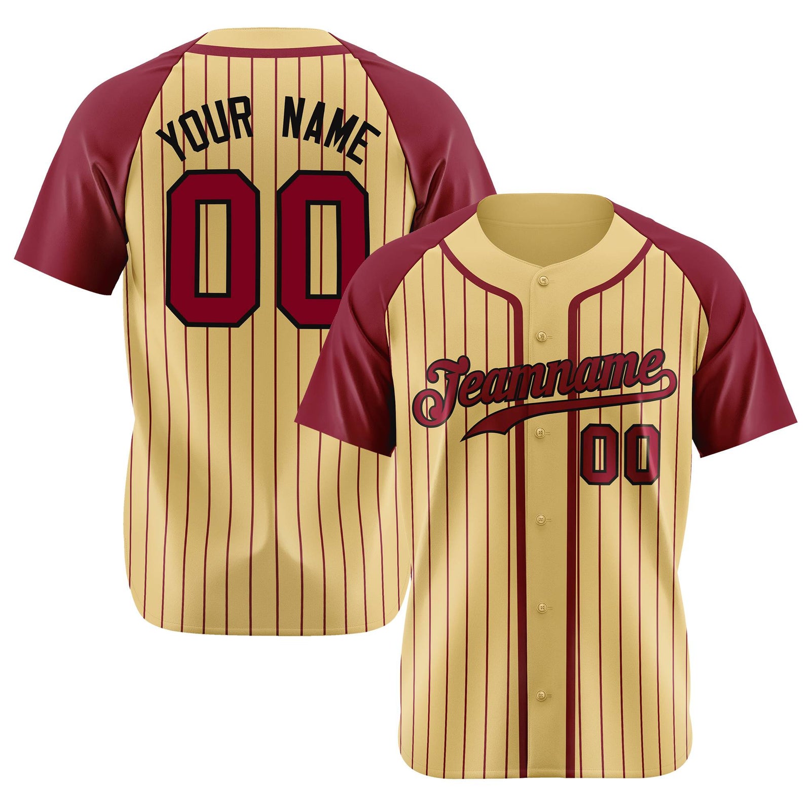 Custom Cream Burgundy Pinstripe Burgundy-Black Authentic Raglan Sleeves Baseball Jersey