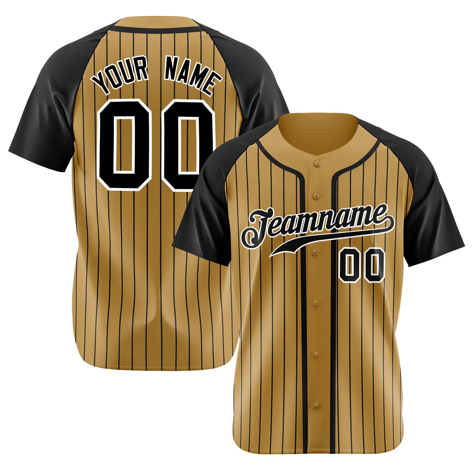 Custom Brown Black Pinstripe Black-White Authentic Raglan Sleeves Baseball Jersey