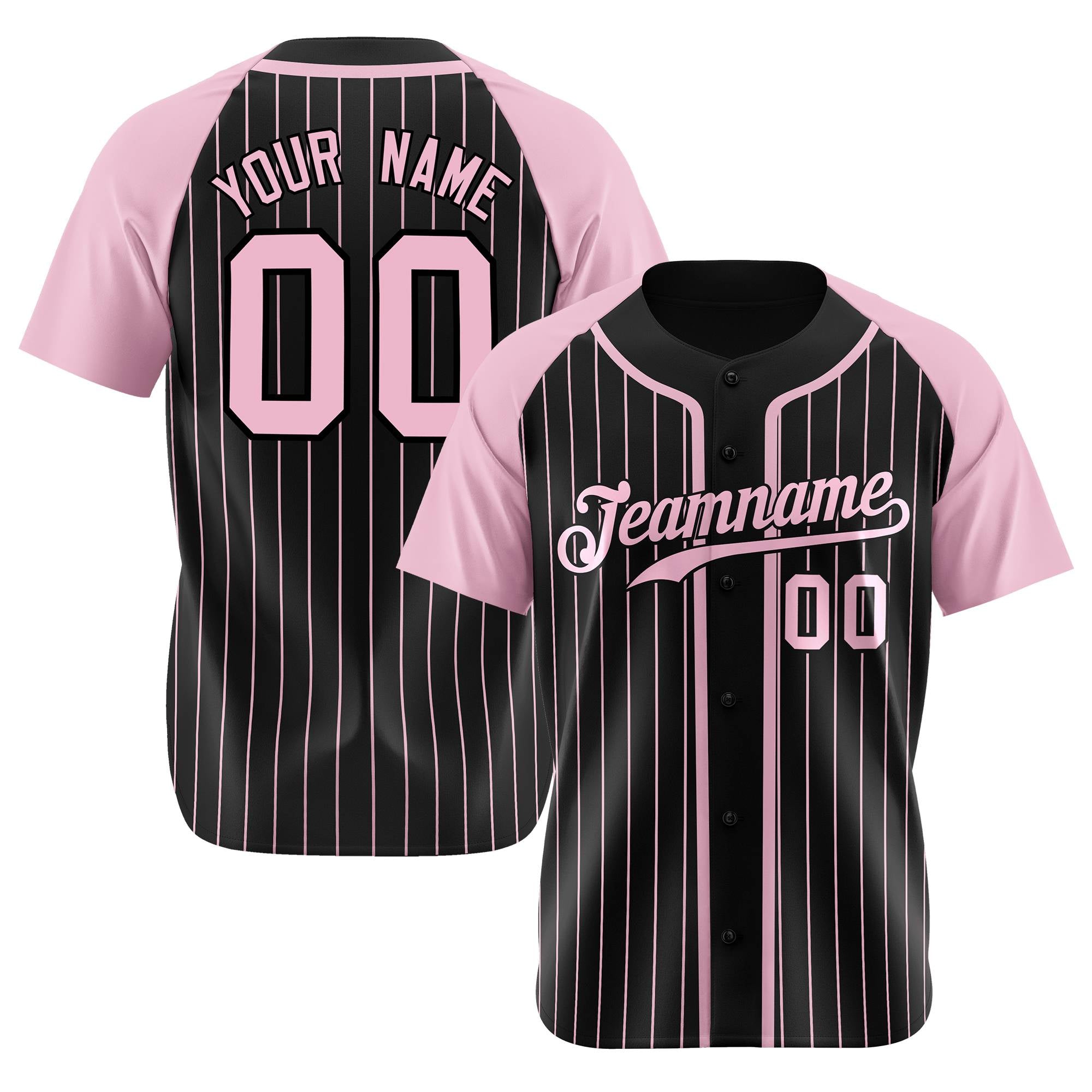 Custom Black Pink Pinstripe Black-Pink Authentic Raglan Sleeves Baseball Jersey