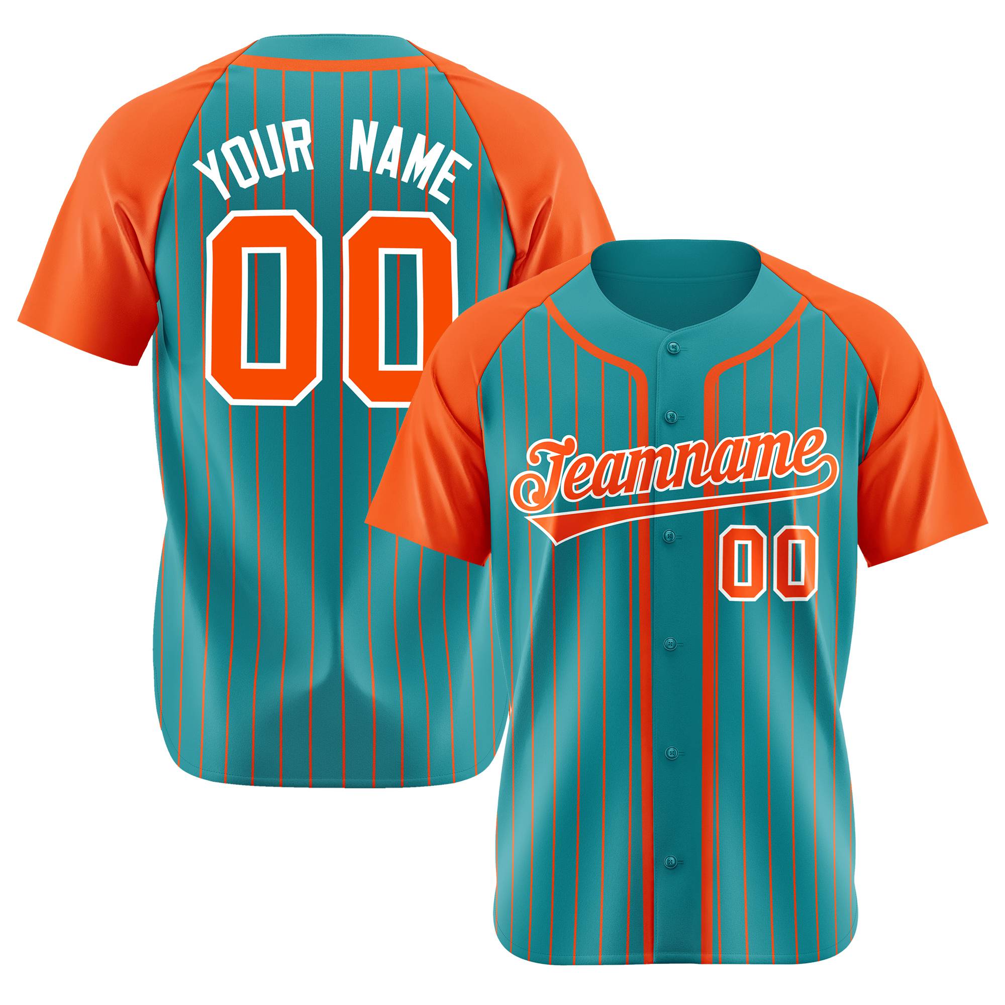 Custom Midnight Green Orange Pinstripe Orange-White Authentic Raglan Sleeves Baseball Jersey