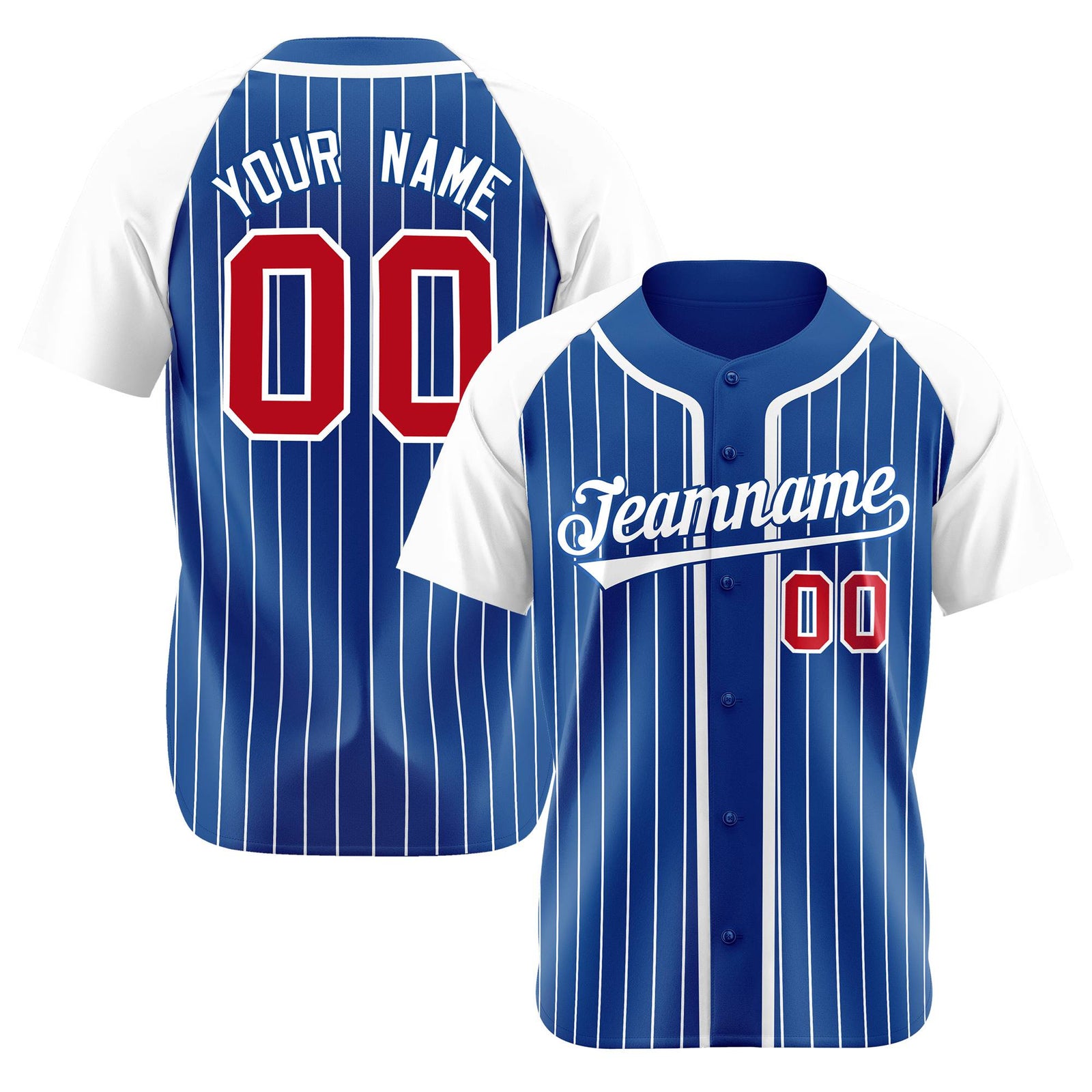 Custom Blue White Pinstripe Red-White Authentic Raglan Sleeves Baseball Jersey