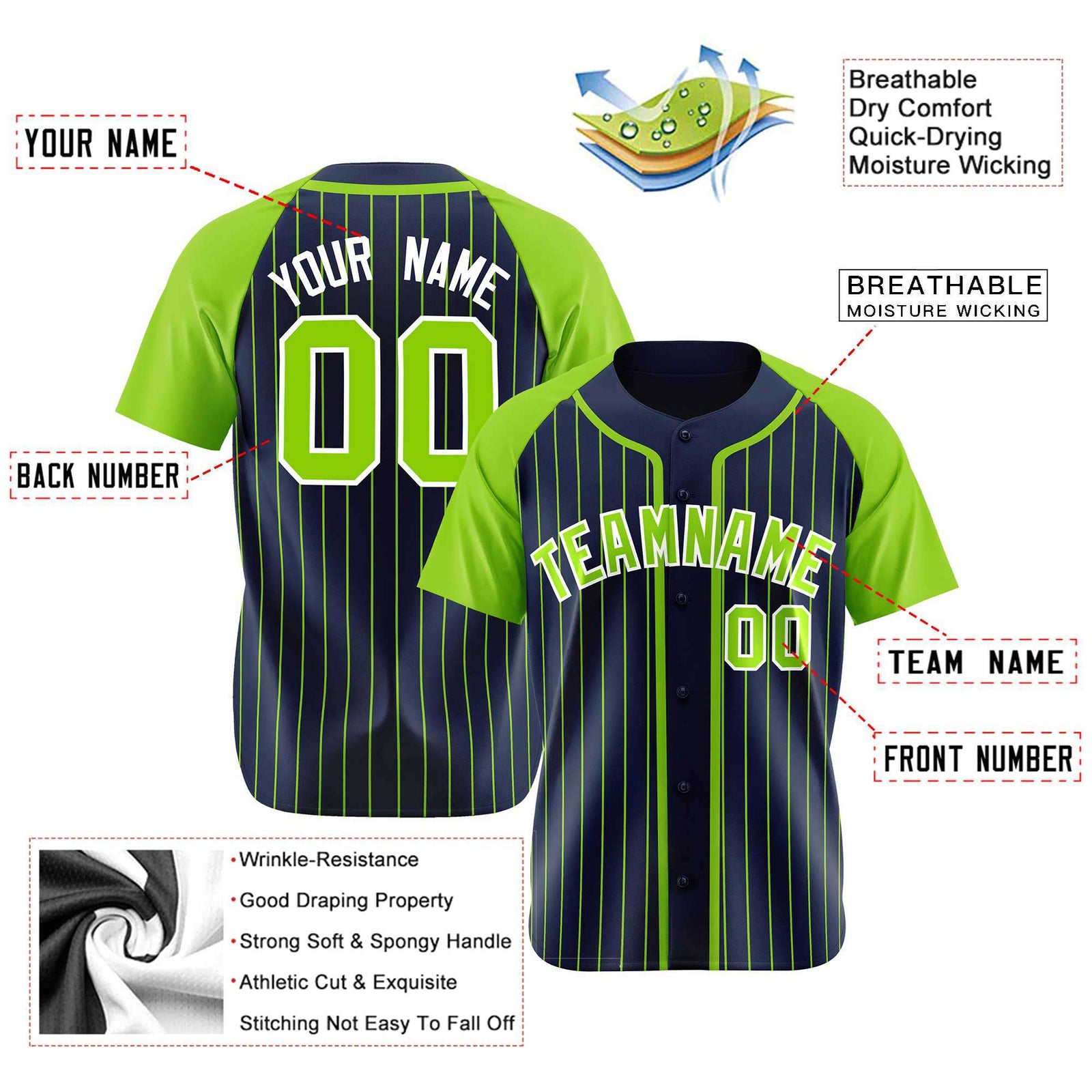 Custom Navy Aqua Pinstripe Aqua-White Authentic Raglan Sleeves Baseball Jersey