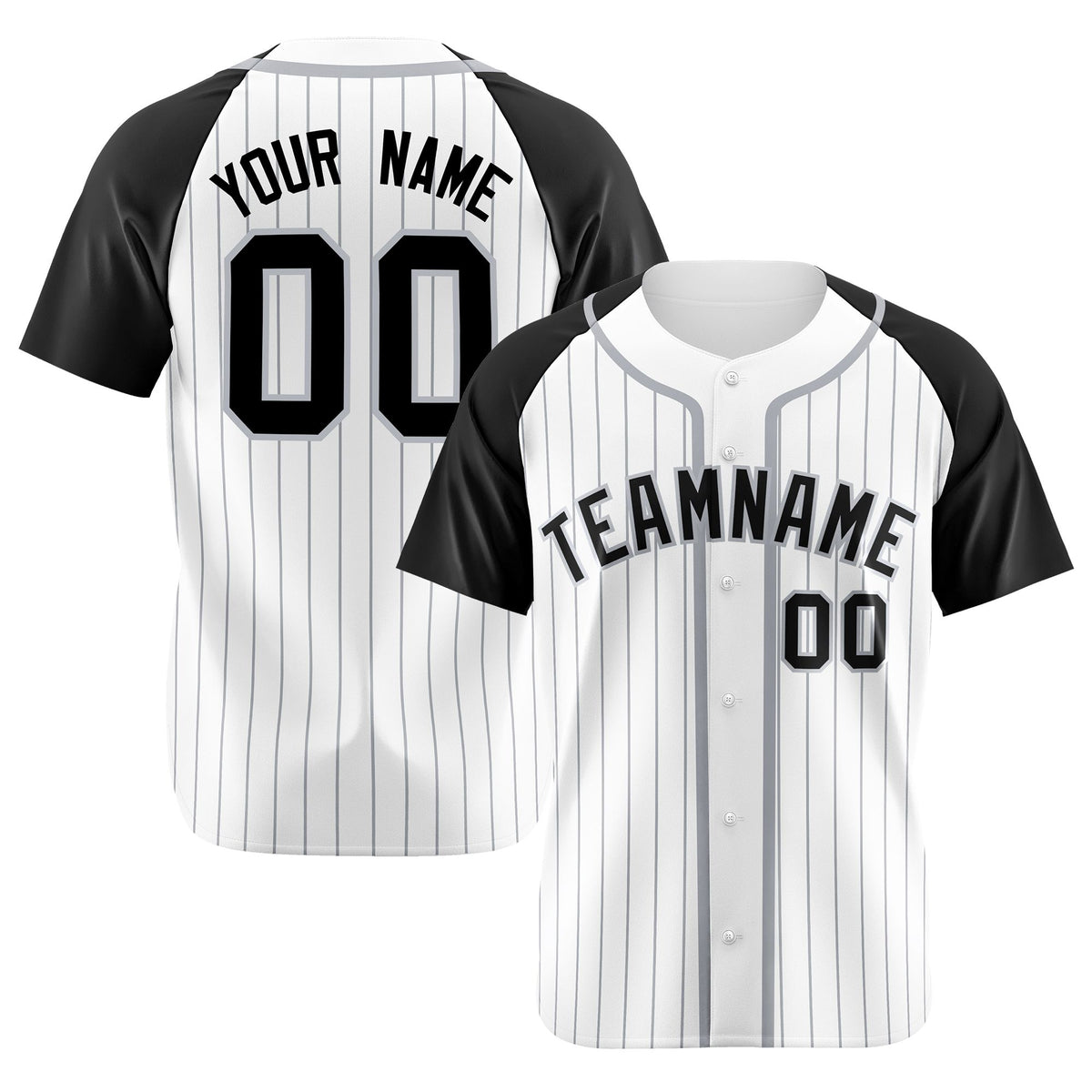 Custom White Black Pinstripe Gray-White Authentic Raglan Sleeves Baseball Jersey