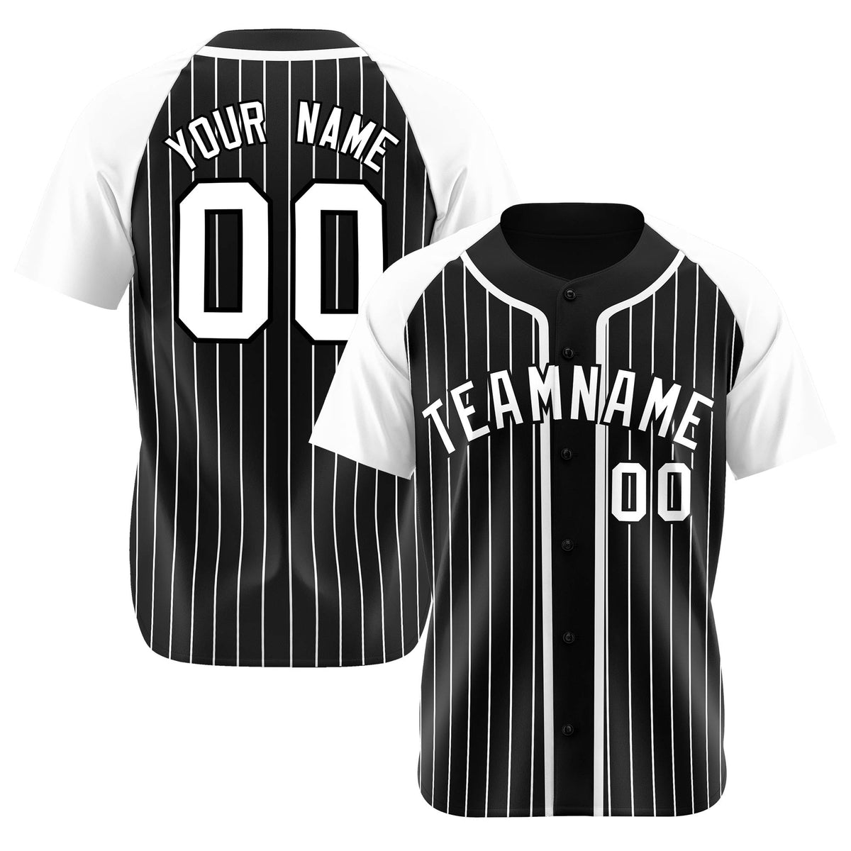 Custom Black White Pinstripe Gray-White Authentic Raglan Sleeves Baseball Jersey