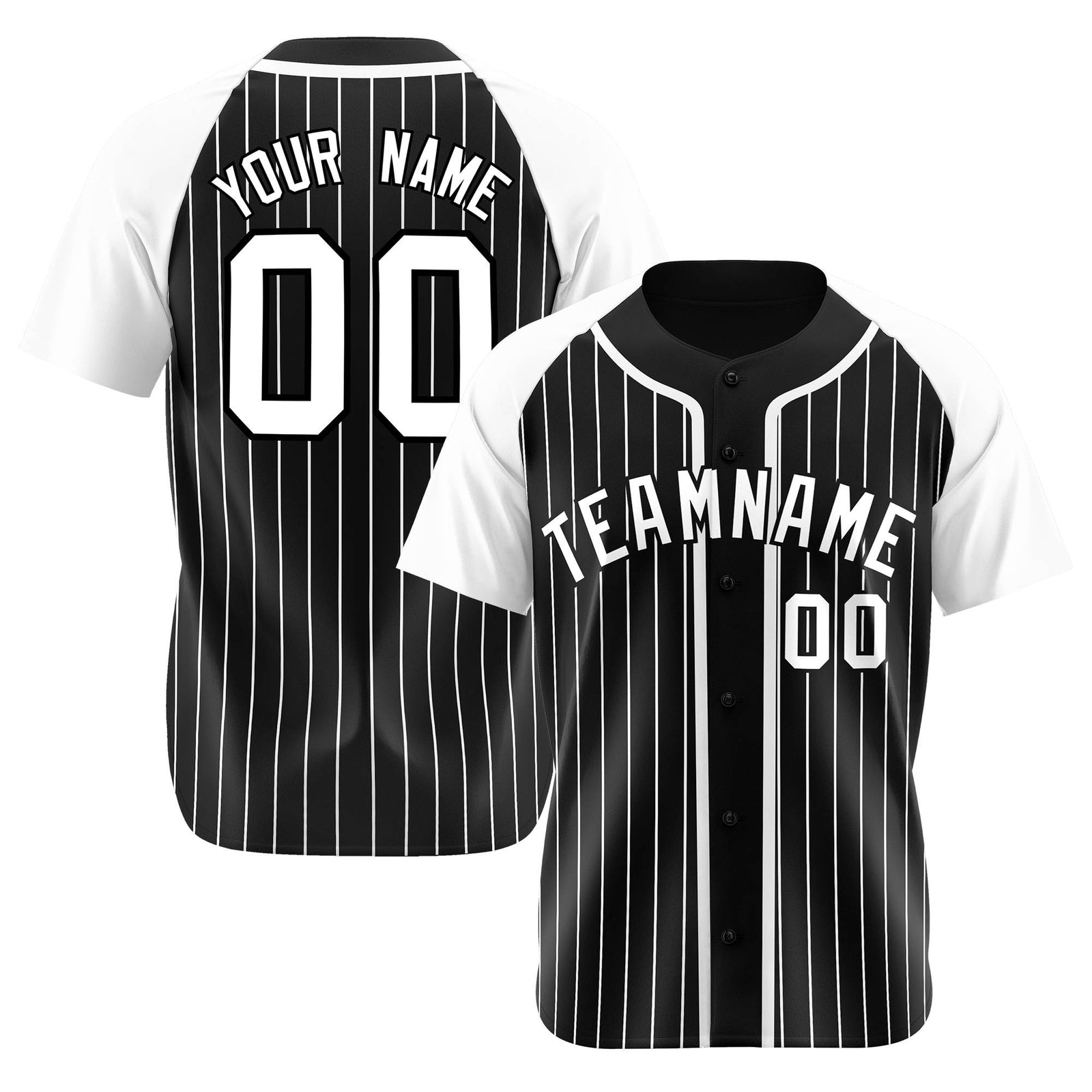 Custom Black White Pinstripe Gray-White Authentic Raglan Sleeves Baseball Jersey