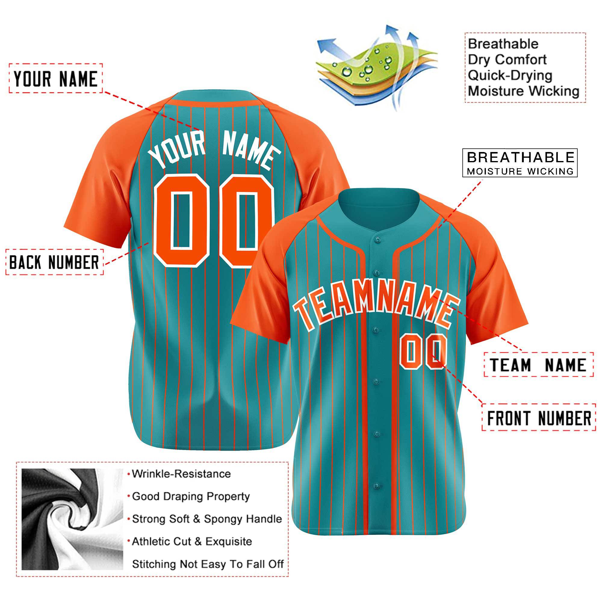 Custom Midnight Green Orange Pinstripe Orange-White Authentic Raglan Sleeves Baseball Jersey