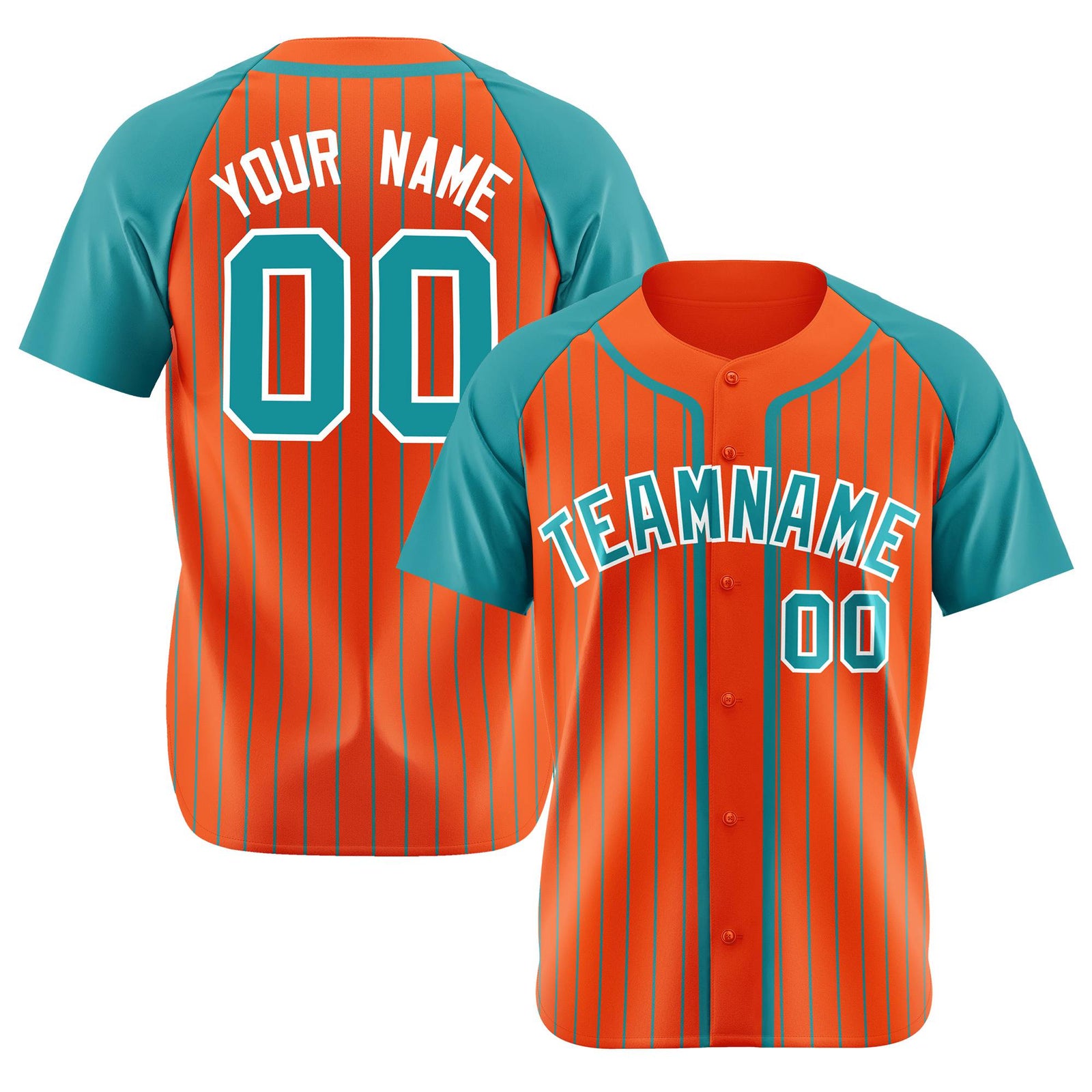 Custom Orange Midnight-Green Pinstripe Midnight-Green White Authentic Raglan Sleeves Baseball Jersey