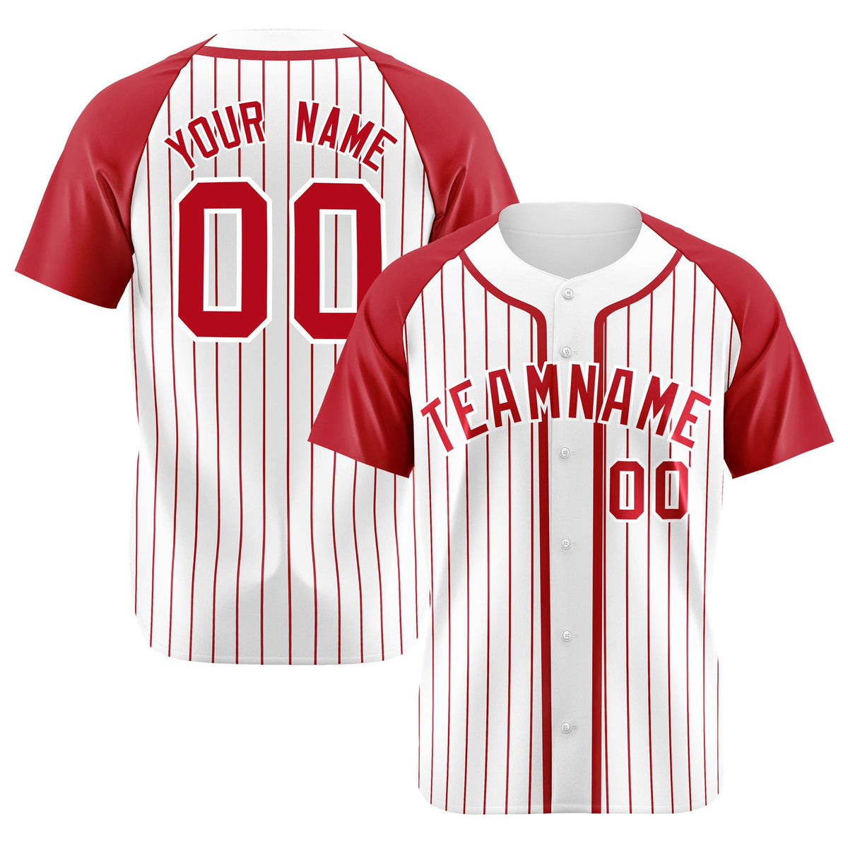 Custom White Red Pinstripe Red-White Authentic Raglan Sleeves Baseball Jersey